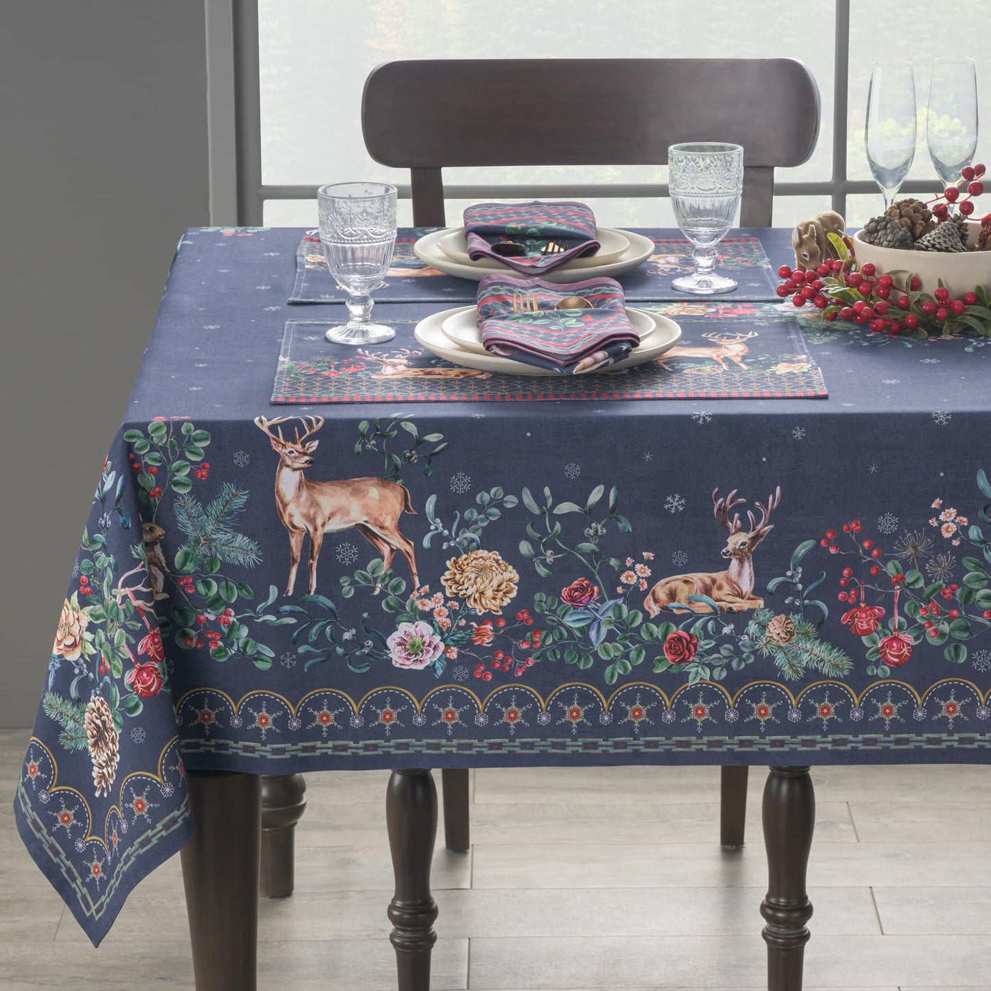 Maison d' Hermine Table Cloth Rectangle Table 100% Cotton 60 x 120 Inches Fall Tablecloth Reusable Everyday Use for Thanksgiving Christmas Decorations Dining Farmhouse Party (Christmas Joy)