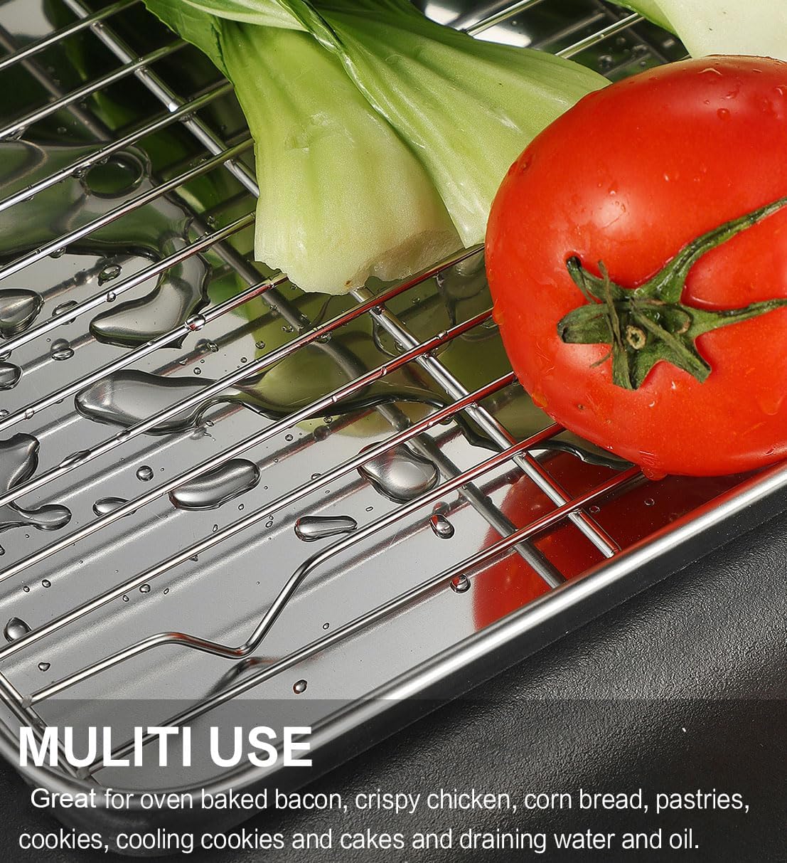 MCIRCO Stainless Steel Baking Sheet Set - 6 Pieces with Silicone Mats & Racks | 17.3 x 13 x 1 Inch