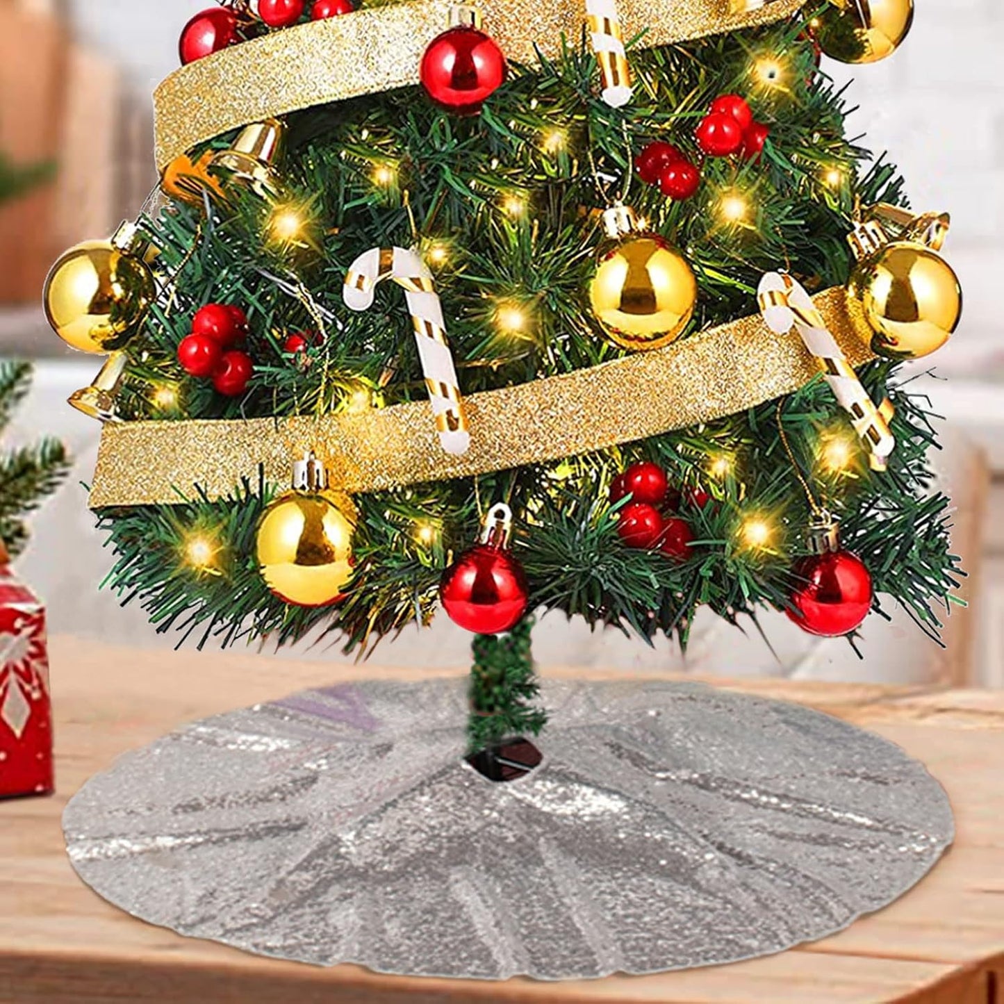 48-Inch Silver Sequin Christmas Tree Skirt - Reusable Holiday Decor for Festive Parties
