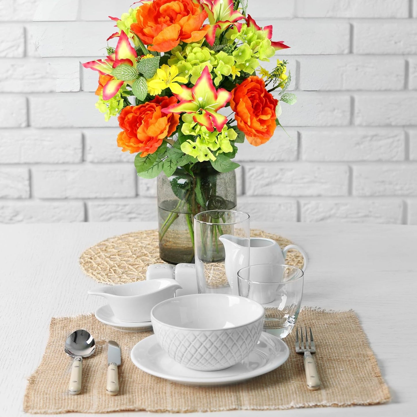 24-Stem Artificial Flower Arrangement - Mixed Roses & Carnations for Indoor/Outdoor Wedding & Home Decor - Spring Faux Flowers in Blue