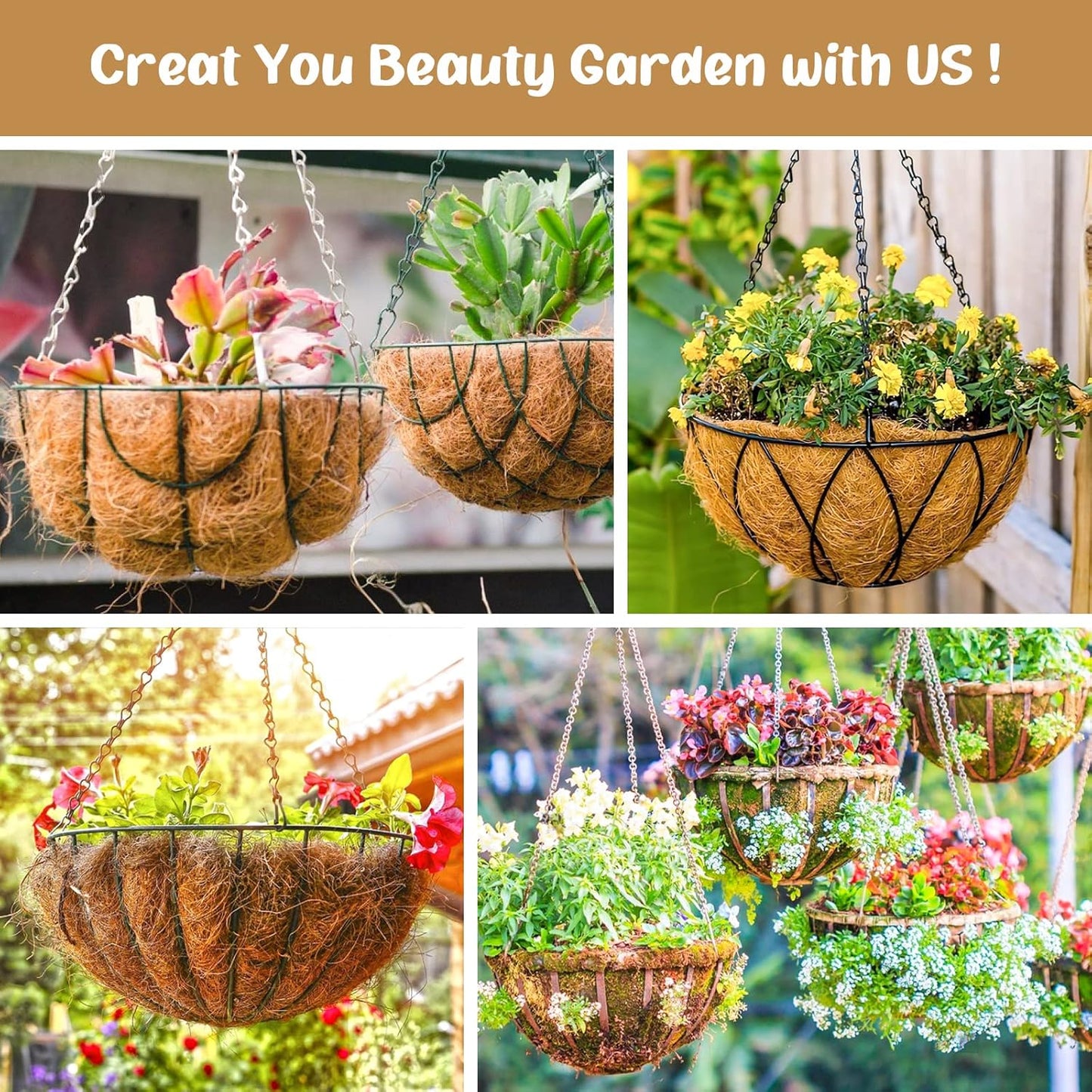 Legigo 3 Pack 18-Inch Coco Fiber Hanging Basket Liners - 100% Natural Coconut Planter Inserts