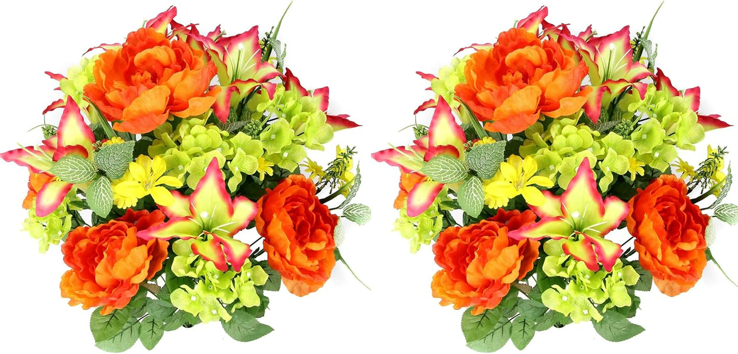 24-Stem Artificial Flower Arrangement - Mixed Roses & Carnations for Indoor/Outdoor Wedding & Home Decor - Spring Faux Flowers in Blue