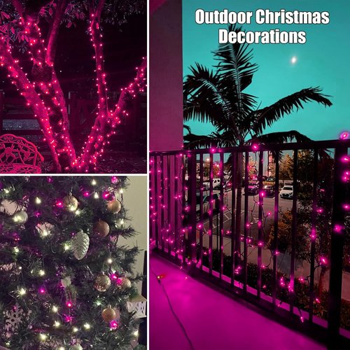 HISHINY 100 Count Pink Christmas Tree String Lights - UL Certified 21ft Indoor/Outdoor Decor