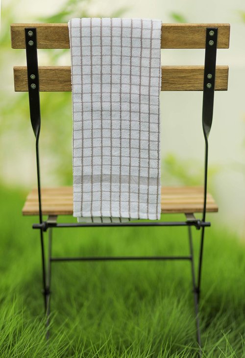 AMOUR INFINI Kitchen Towels Set of 4 - Highly Absorbent, Super Soft Terry Cotton 20x28 Inch Dish Towels with Hanging Loop - Hand & Tea Towels for Cleaning & Drying Dishes (Beige)