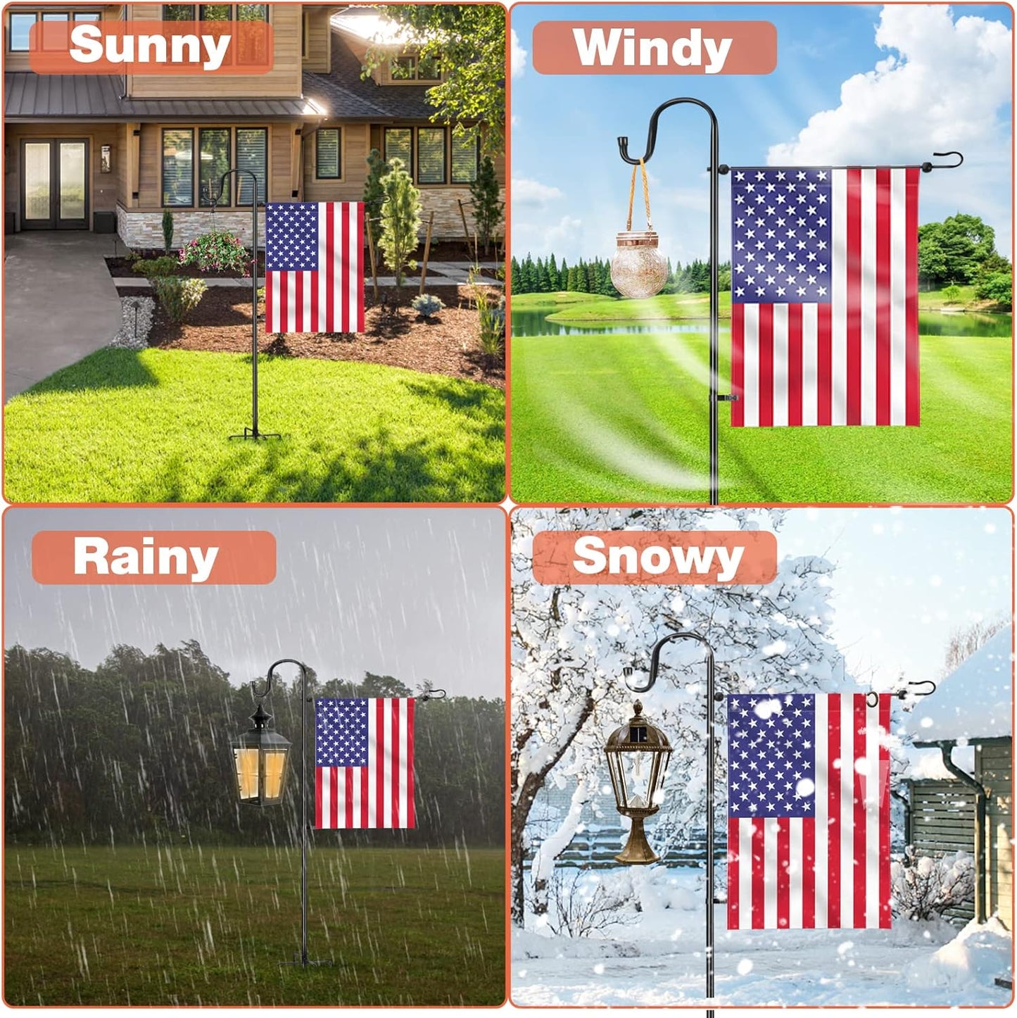 LOPANNY Garden Flag Stand - Upgraded 45-Inch Pole with Shepherd Hooks for 12 x 18-Inch Flags