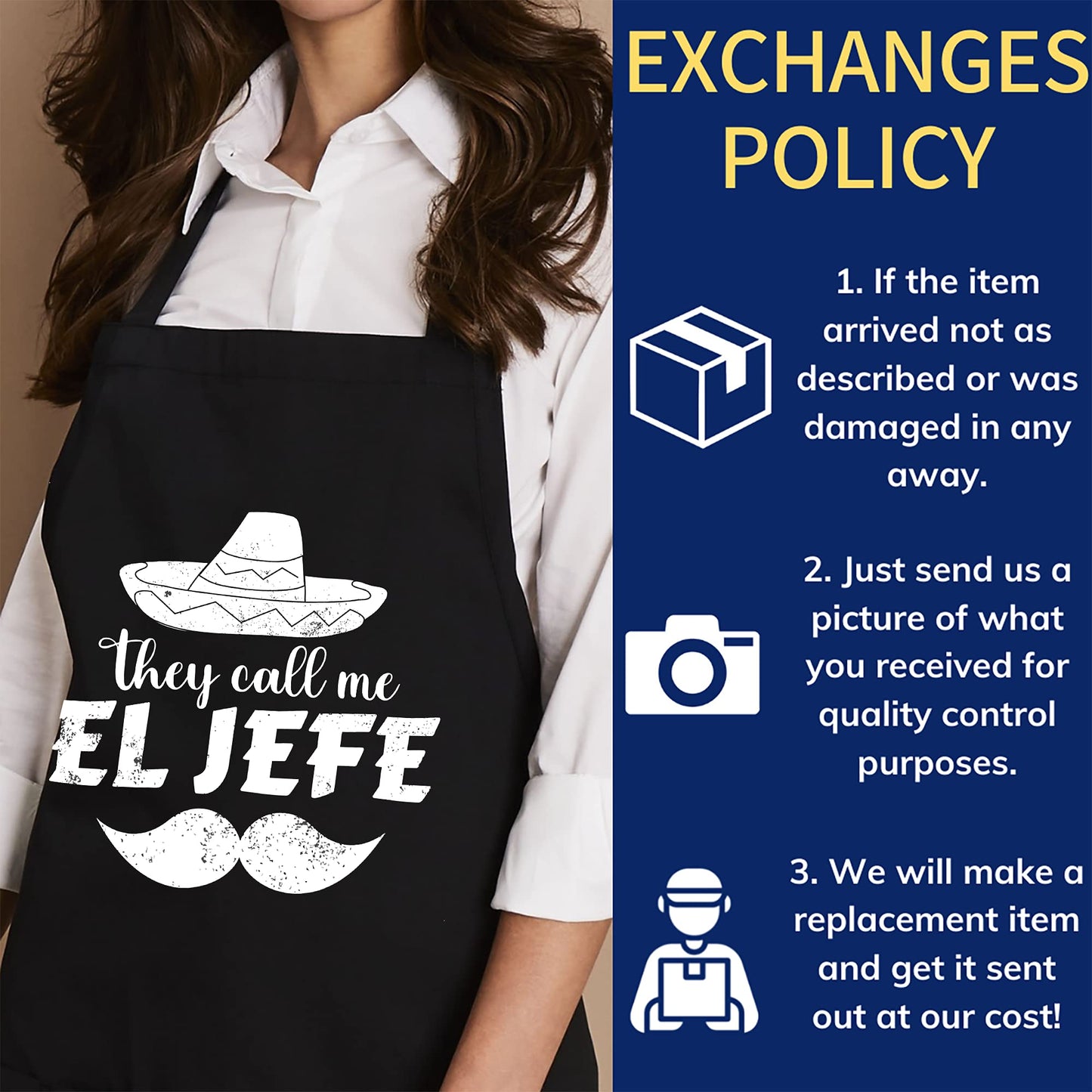 LimeSky funny mexican boss chef gift y call me el jefe Apron - Black Cooking Workwear Gift Aprons - One size fits all for Women Men