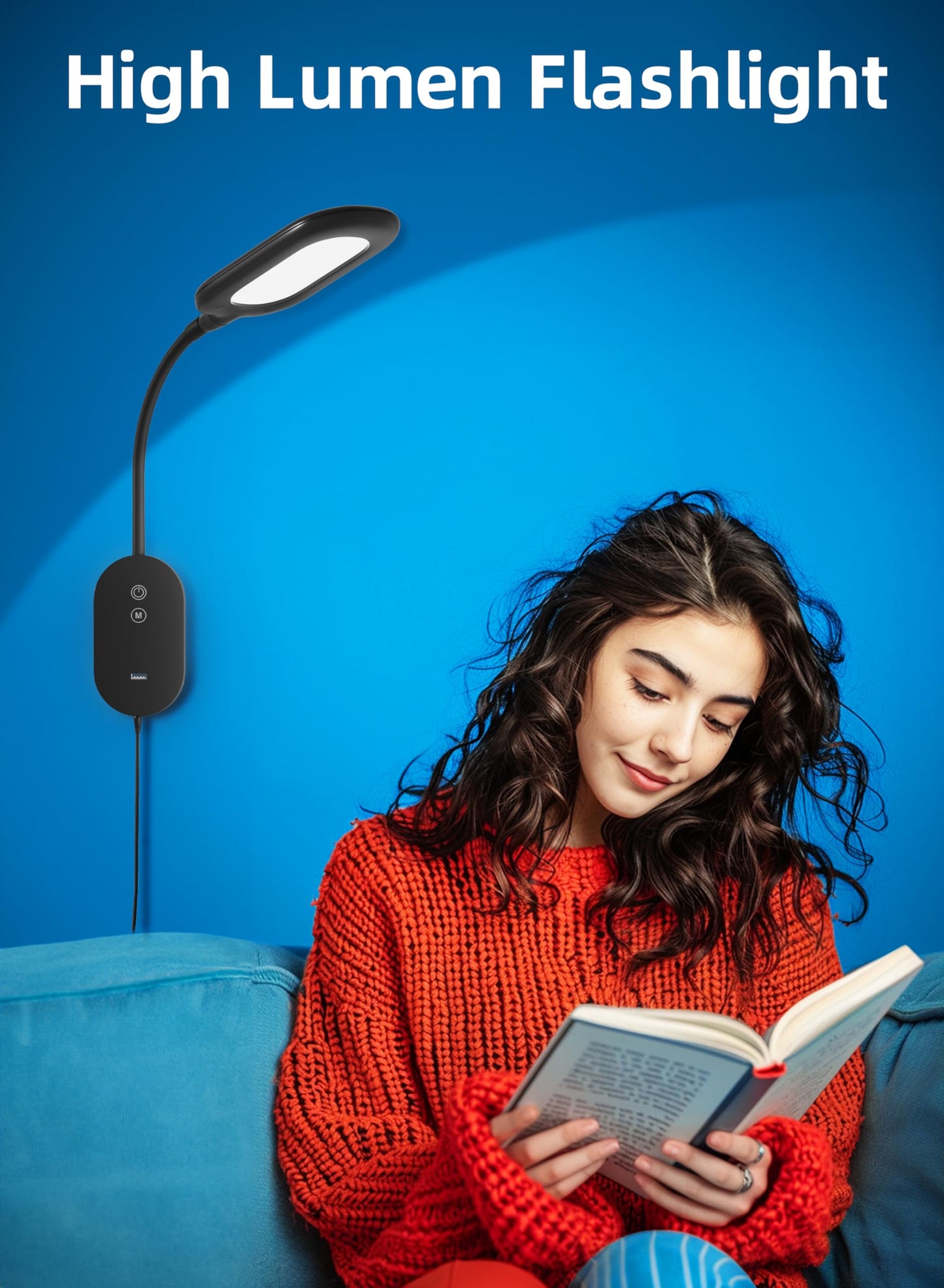 TOPMB Wall Mounted Reading Bed Light, Wall Bed Lamp with CRI 95+ for Eye Care, 4 Color 5 Dimmable, 2A USB Output, 4-Hour Auto Off, Book Lights Flexible Gooseneck Reading Lamp Headboard Black