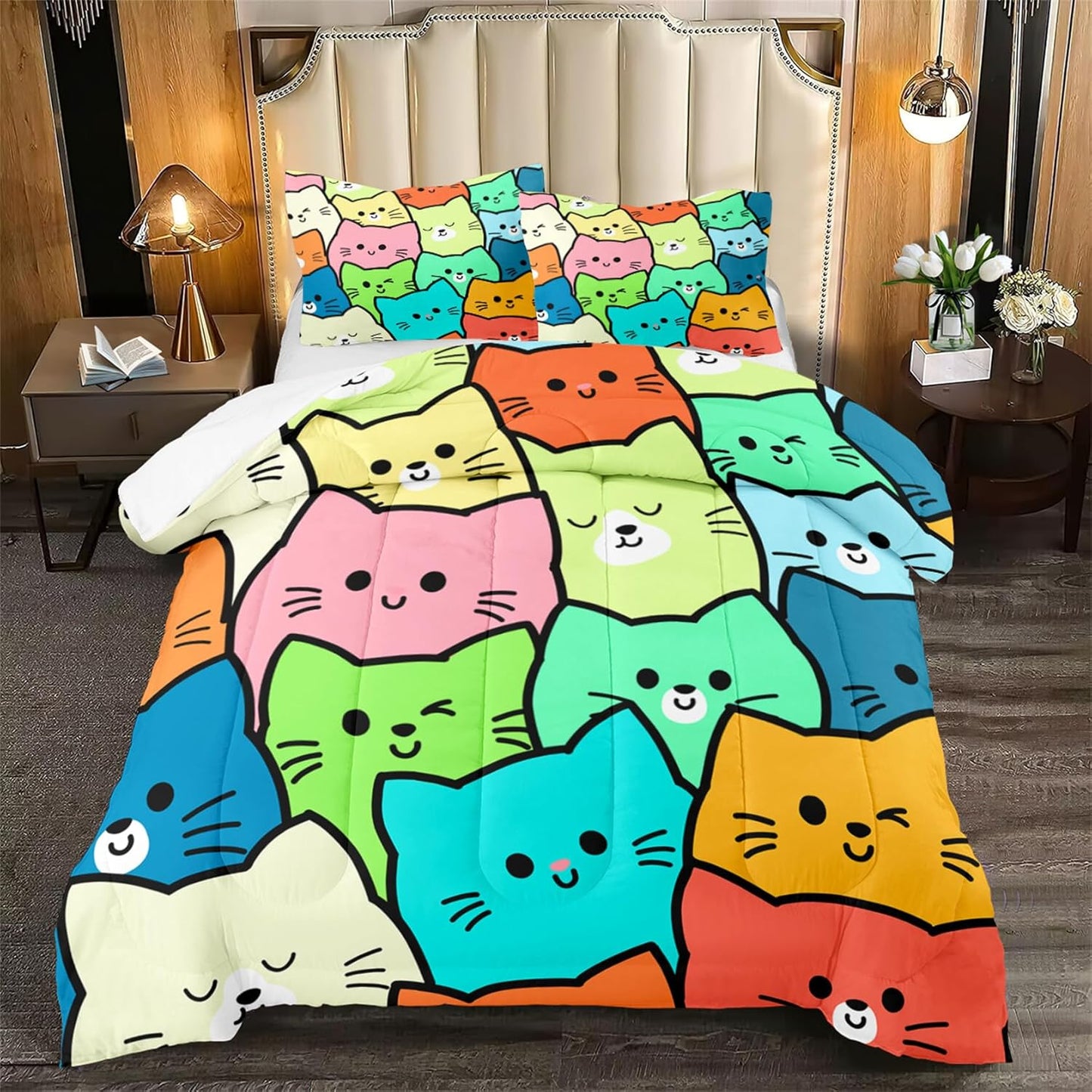 Cute Cartoon Dinosaur Bedding Set, Ultra Soft Full Size Comforter Set for Boys, Lovely Dinosaur Printed Comforter for Kids Teens, Dark Blue Microfiber Quilt for All Season 3Pcs with Pillowcases