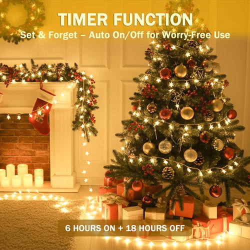 HEYFUNi Warm White Star String Lights,39FT 100LED Plug in Fairy Twinkle Lights with 8 Modes Waterproof for Indoor Christmas Tree, Home, Girls'Room, Garden, Party, Wedding, Classroom Decor(Warm White)
