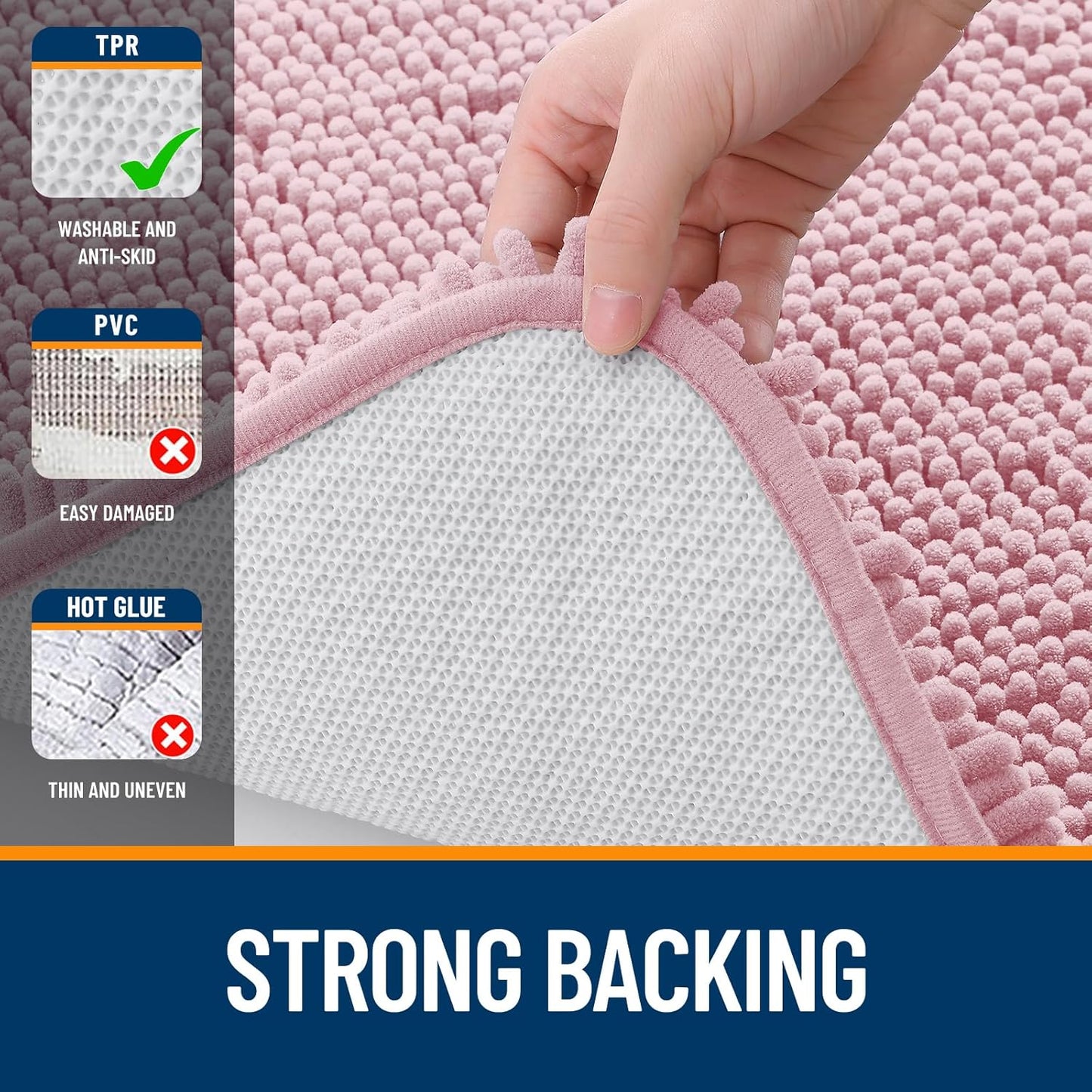 OLANLY Large Bathroom Rugs - Extra Soft Chenille Bath Mats with Rubber Backing | Quick Dry, Machine Washable, Dusty Rose 40x32
