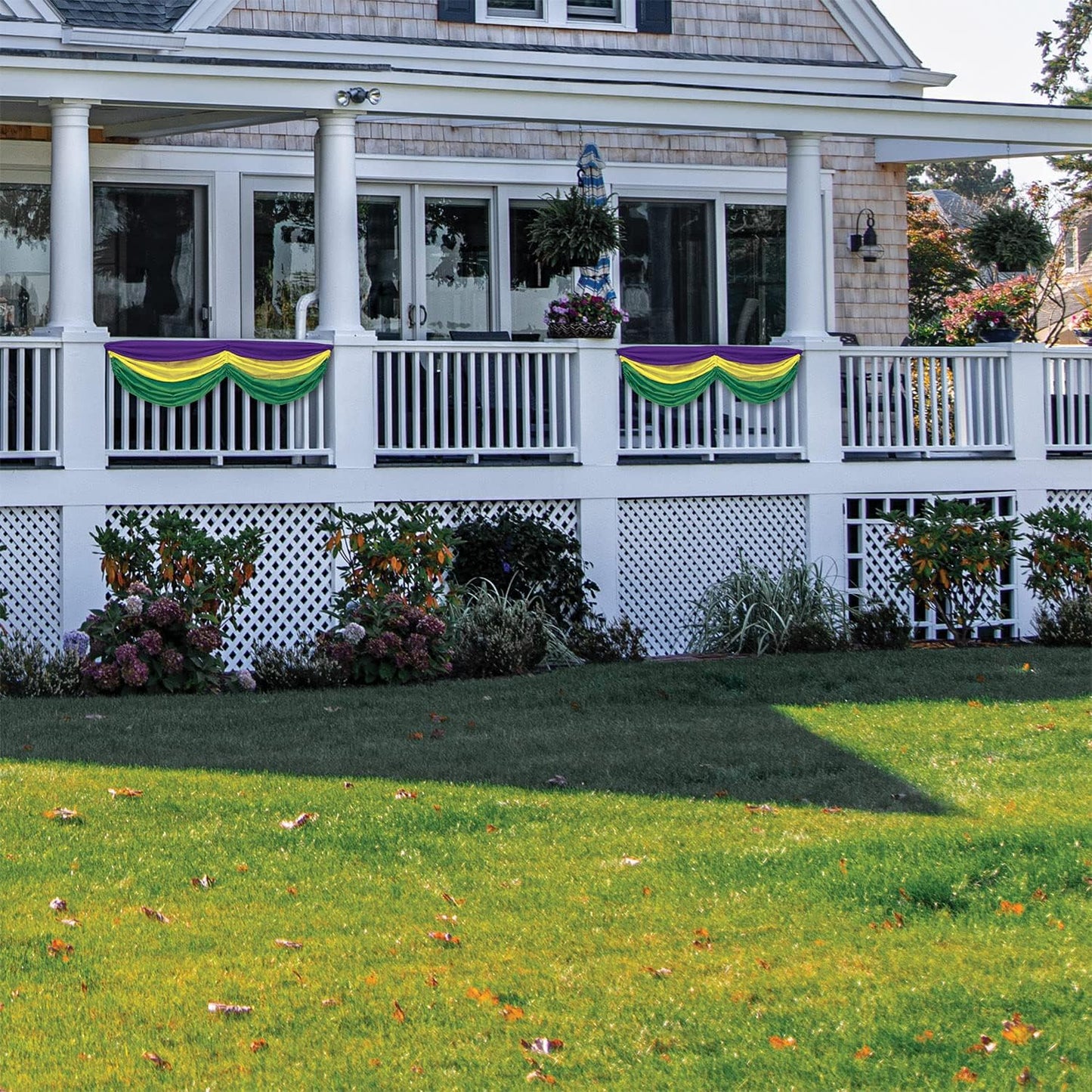 Comedy & Tragedy Faces Fabric Bunting - 5ft 10in Green Gold Purple Decoration