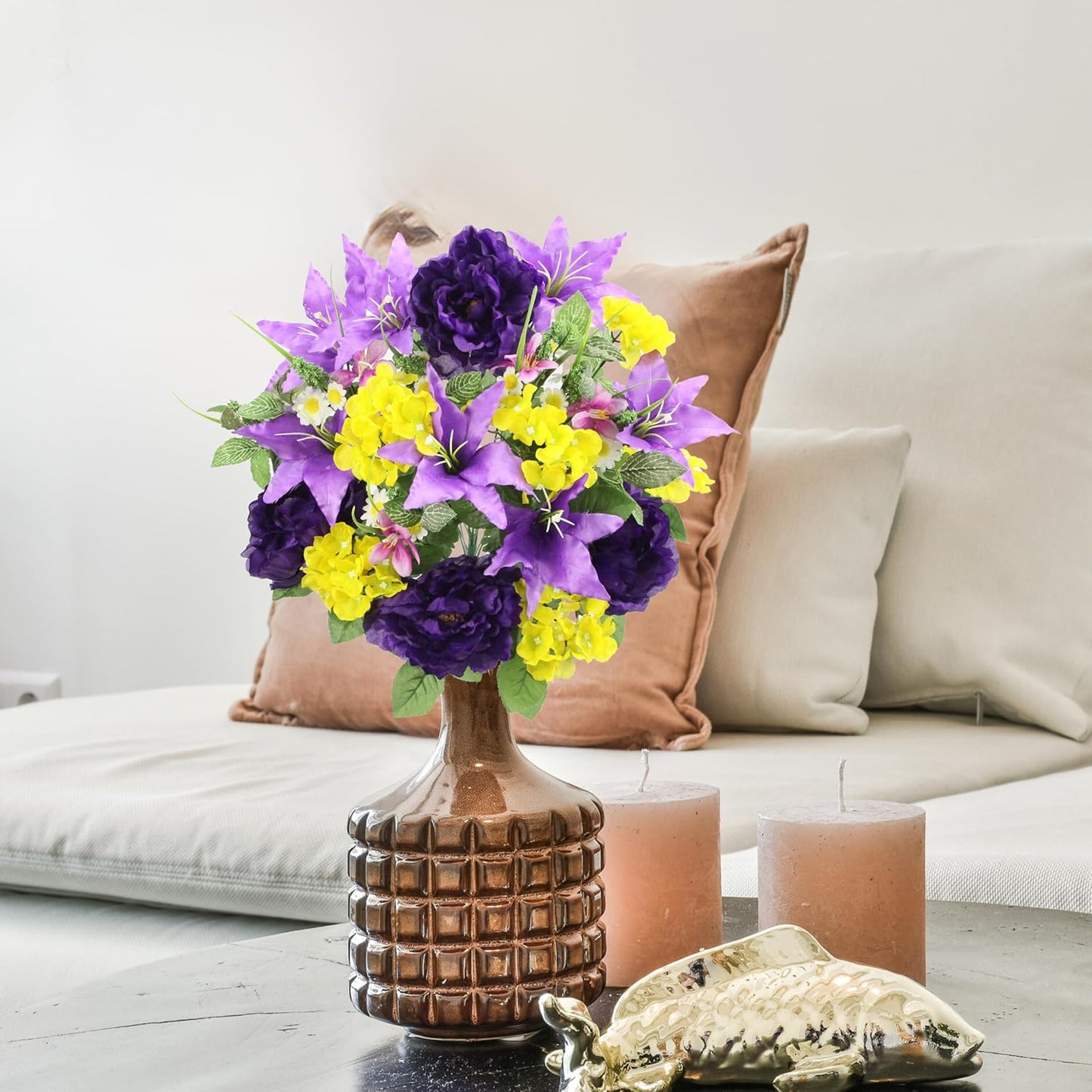 24-Stem Artificial Flower Arrangement - Mixed Roses & Carnations for Indoor/Outdoor Wedding & Home Decor - Spring Faux Flowers in Blue