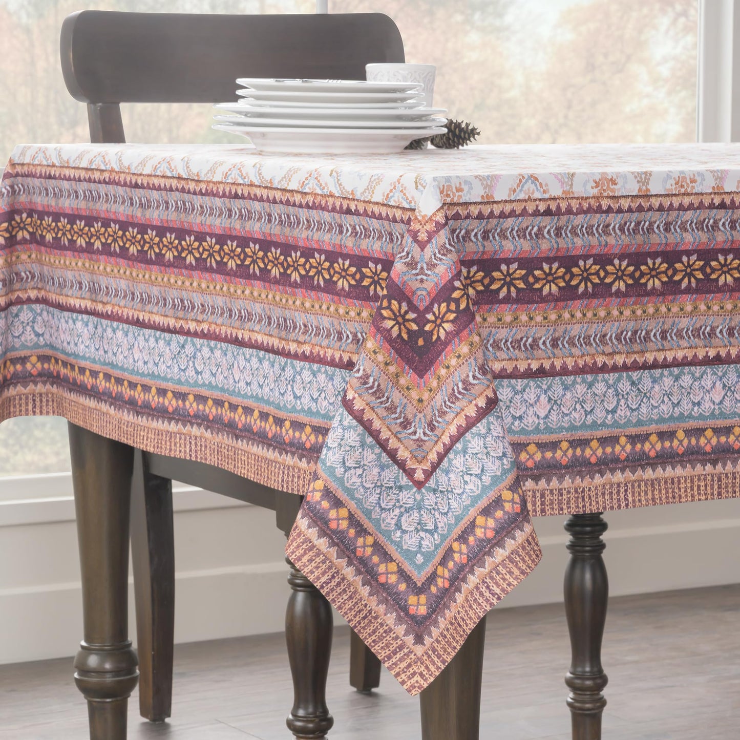 Maison d' Hermine Table Cloth Rectangle Table 100% Cotton 60 x 90 Inches Fall Tablecloth Reusable Everyday Use for Thanksgiving Christmas Decorations Dining Farmhouse Party (Fair Isle)
