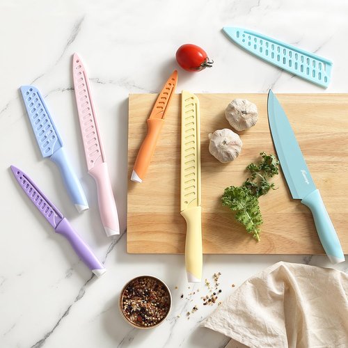 Hancorys Knife Set, 13 PCS Kitchen Knives Set with Nonstick Ceramic Anti-Rust Coating, Stainless Steel Chef Knife Sets with 6 Blade Guards, Dishwasher Safe, House Warming Gifts New Home