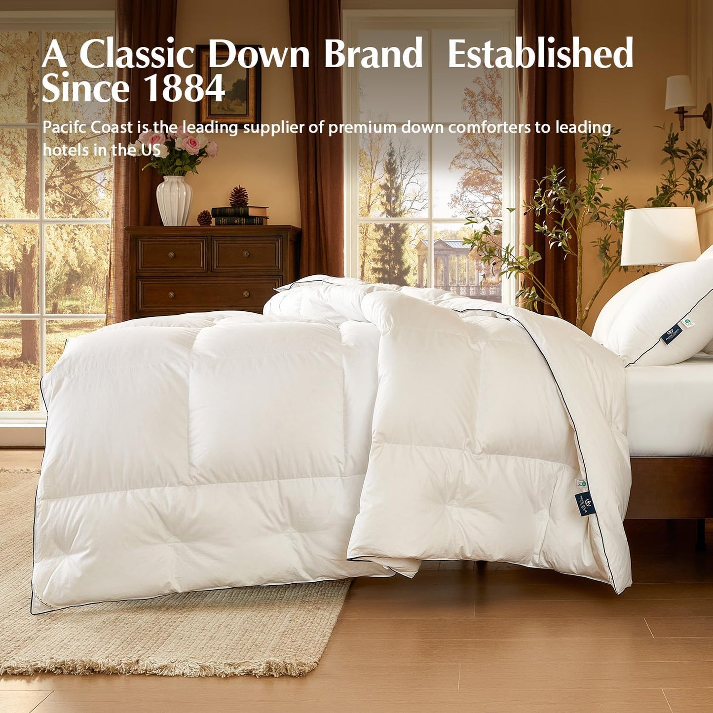 Pacific Coast | Goose Feather Down Comforter - Extra Fluffy White Duvet Insert, All-Season Luxury Bedding (Queen Size, 90"x90")