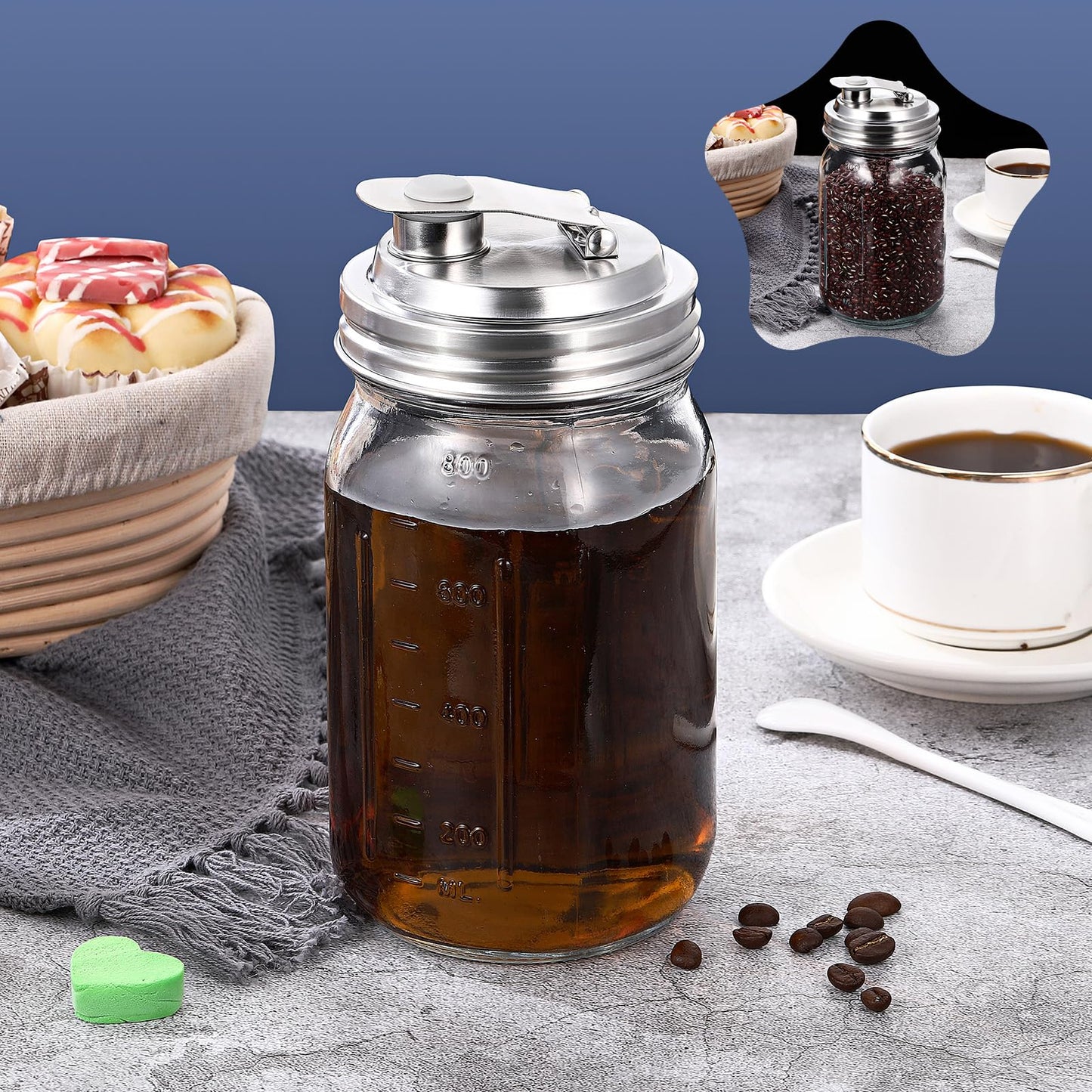 Baderke 4 Pcs Stainless Steel Mason Jar Pour Spout Lid for Wide Mouth Mason Jars, Rust Proof Leak Proof Seal Cover fit Home Tea, Milk, Juice Drinks Airtight Turns your Container into Pitcher