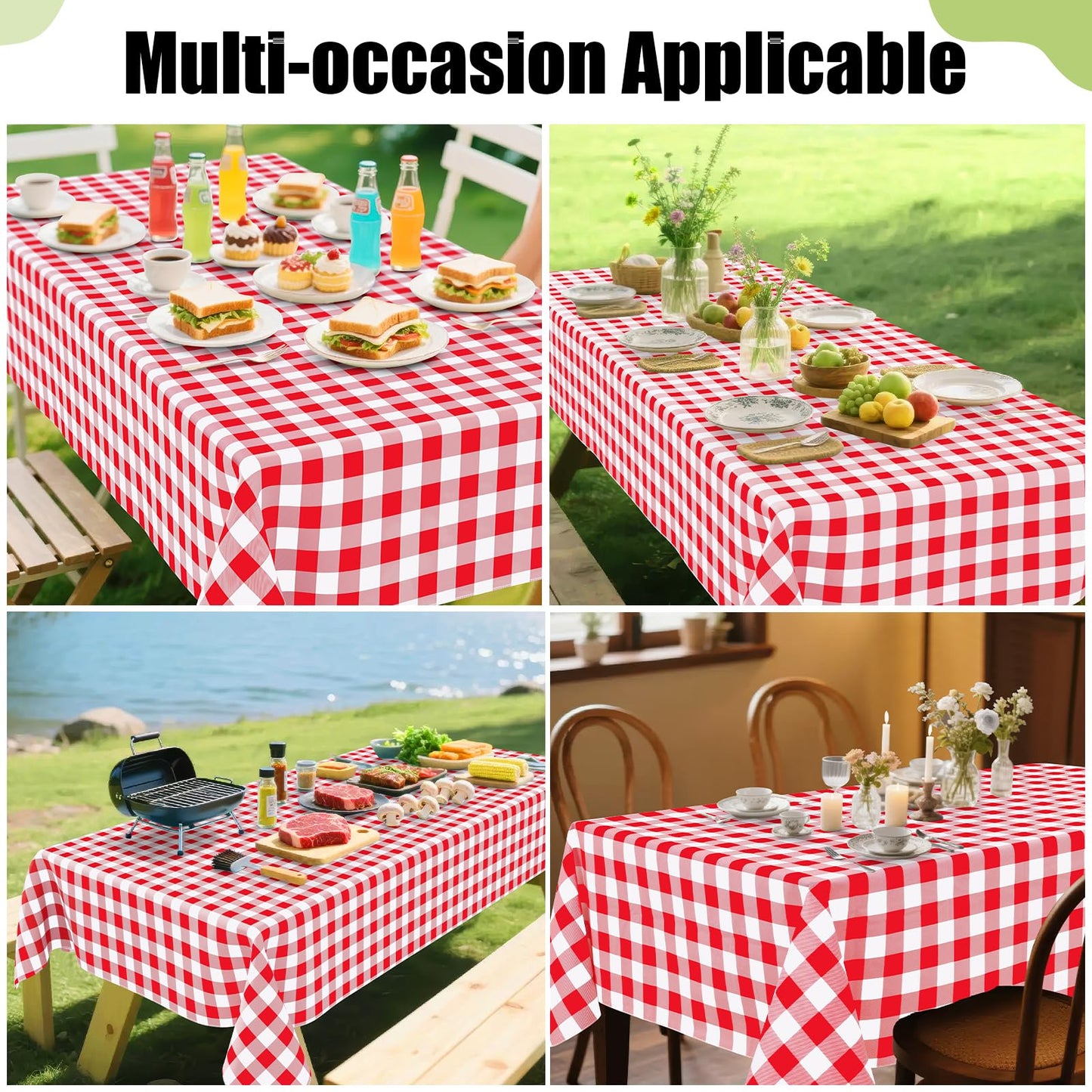 Smiry Rectangle Table Cloth, Waterproof Vinyl Tablecloths with Flannel Backing, Wipeable Buffalo Plaid Table Cover for Picnic, Indoor and Outdoor (Red & White, 60"x84")