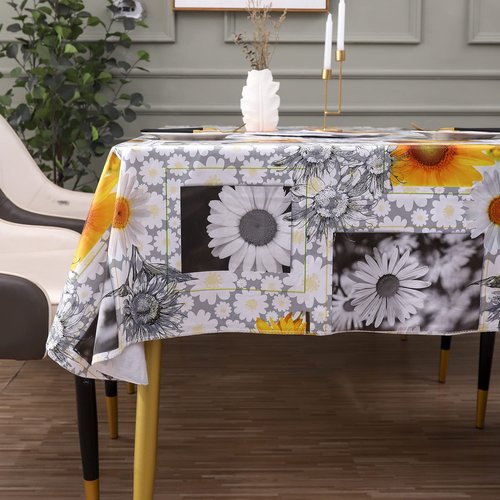 Heavy Duty Vinyl Tablecloth with Flannel Backing Waterproof Oil-Proof Plastic Table Cloth Stain-Resistant Wipeable Rectangle or Square Table Cover for Indoor and Outdoor ( Sunflower, 60X84 Inch)