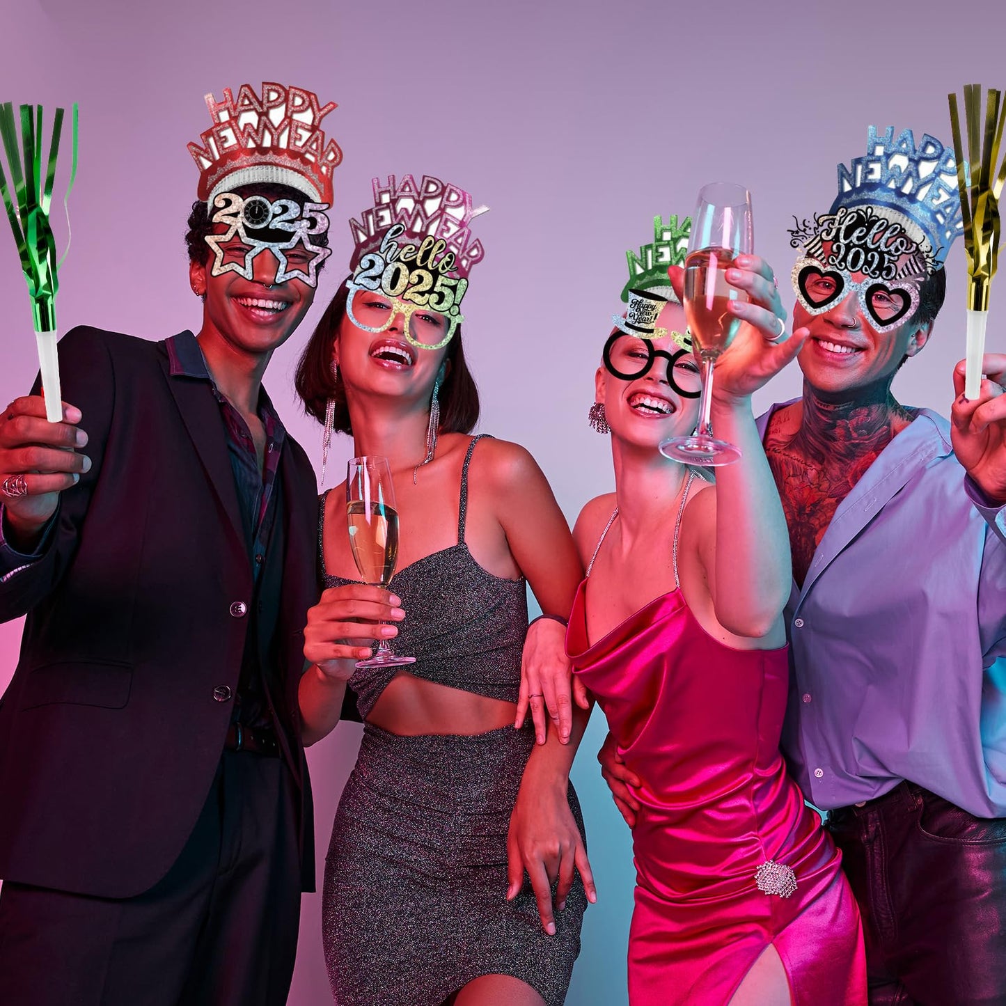 New Years Eve Party Supplies 2025, Happy New Year Colorful New Years Eve Party Favors includes New Years Glasses 2025 New Years Headband and Noise Makers for New Years Eve Party Supplies Colorful