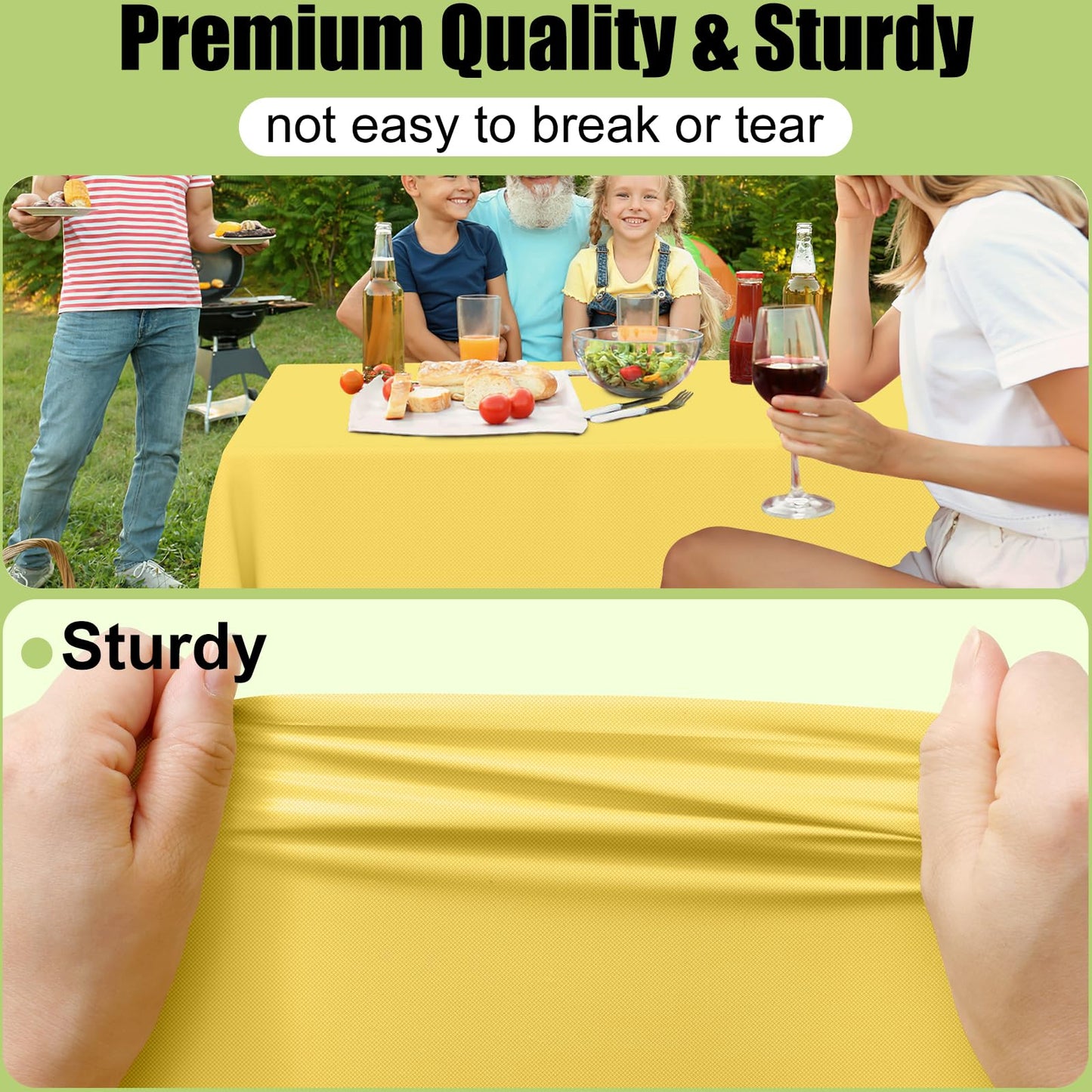 Smiry Disposable Table Cloth - 6 Pack, 54 x 108 Inch Waterproof Rectangle Tablecloths for Parties, Decorative Plastic Table Cover, Leakproof & Sturdy, Yellow