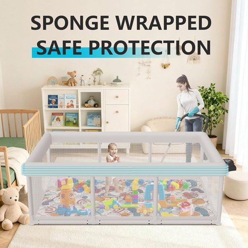 Baby Playpen - Large 74"x50" Indoor & Outdoor Play Yard with Zipper Gates and Breathable Mesh