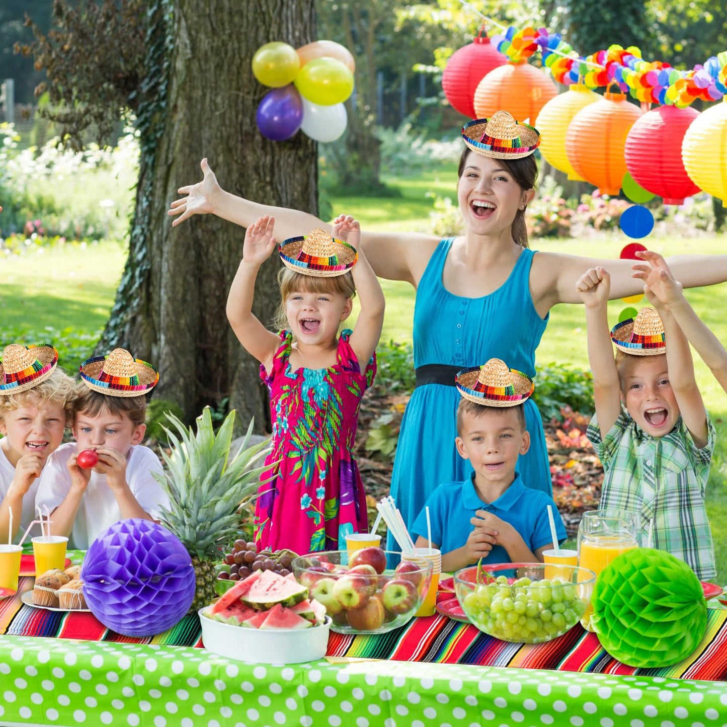 Libima 26 Pcs Mexican Decor Fiesta Decorations Include 6 Donkey 12 Large Fiesta Maracas 2 Serape Table Runners 6 Sombrero Hats for Mexican Decorations Favors(Boho)