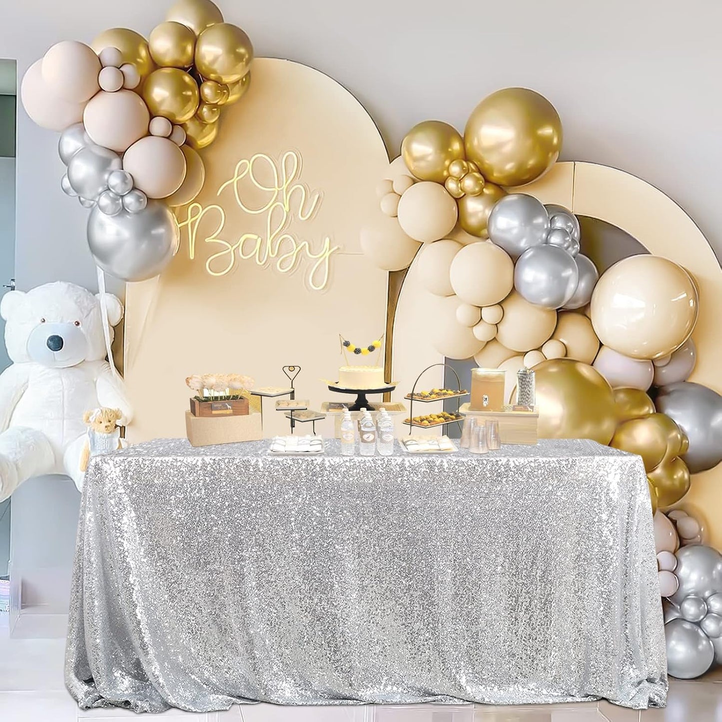60x102 Inch Silver Sequin Tablecloth - Sparkling Glitter Cover for Weddings & Parties
