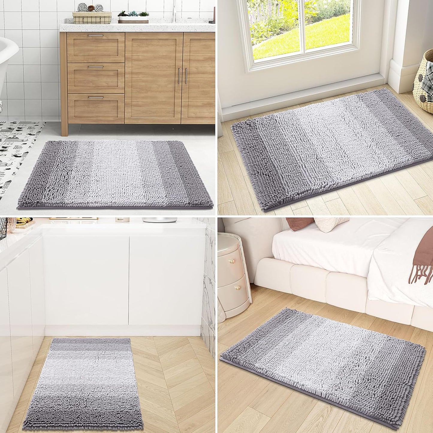 OLANLY Bathroom Rug - Extra Soft Chenille Shaggy Mat | Non-Slip & Machine Washable (24 x 16 Inch, Grey)