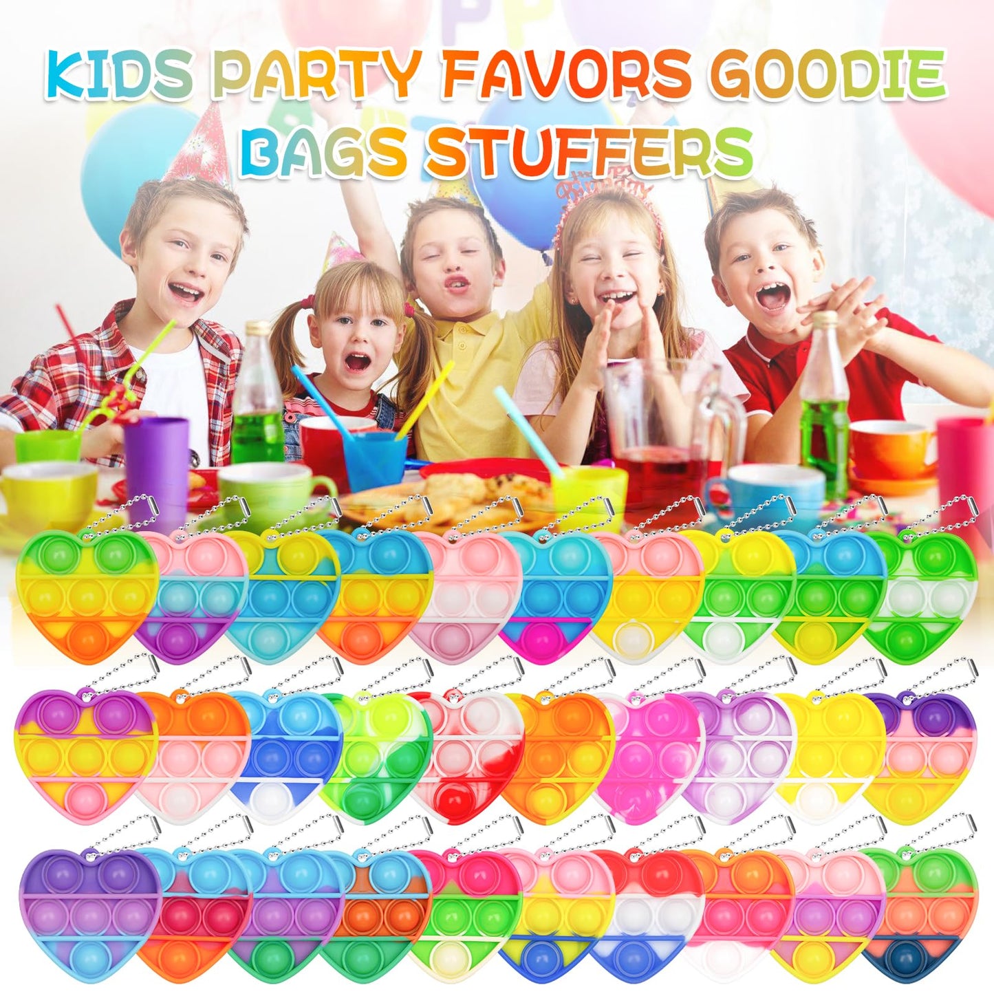 Pop Fidget Toys Bulk Its Valentines Day Gifts for Kids 30 Pack Valentines for Kids Classroom Valentines Day Party Favors Mini Heart Pop Fidget Keychain It Bulk Toys Valentine Goodie Bags Boys Girls