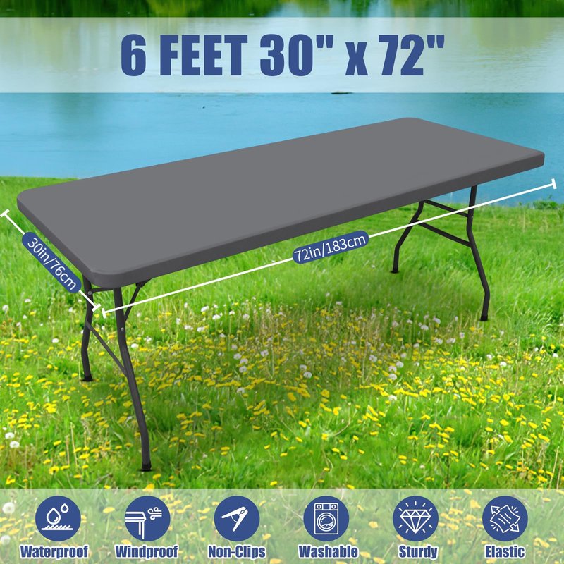Moosfor Spandex 6 Foot Rectangle Table Cloth 4 Pack, Elastic Fitted Tablecloths for Picnic, Stretch Washable Patio Table Cover for Outdoor, Camping, Banquet and Parties (Grey, 30"x72")
