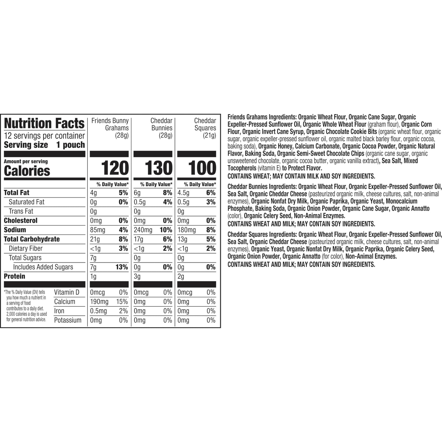 Annie's Organic Variety Pack, Cheddar Bunnies, Bunny Grahams and Cheddar Squares, 12 Pouches, 11 oz