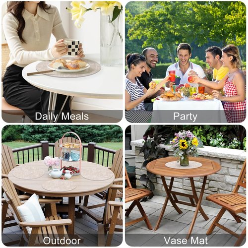 Homaxy Round Faux Leather Placemats and Coasters, Washable Dual-Side Table Mats, Wipeable Heat-Resistant Dining Place Mats for Outdoor and Indoor, Set of 6, Diameter 13 and 3.93 inch, Beige