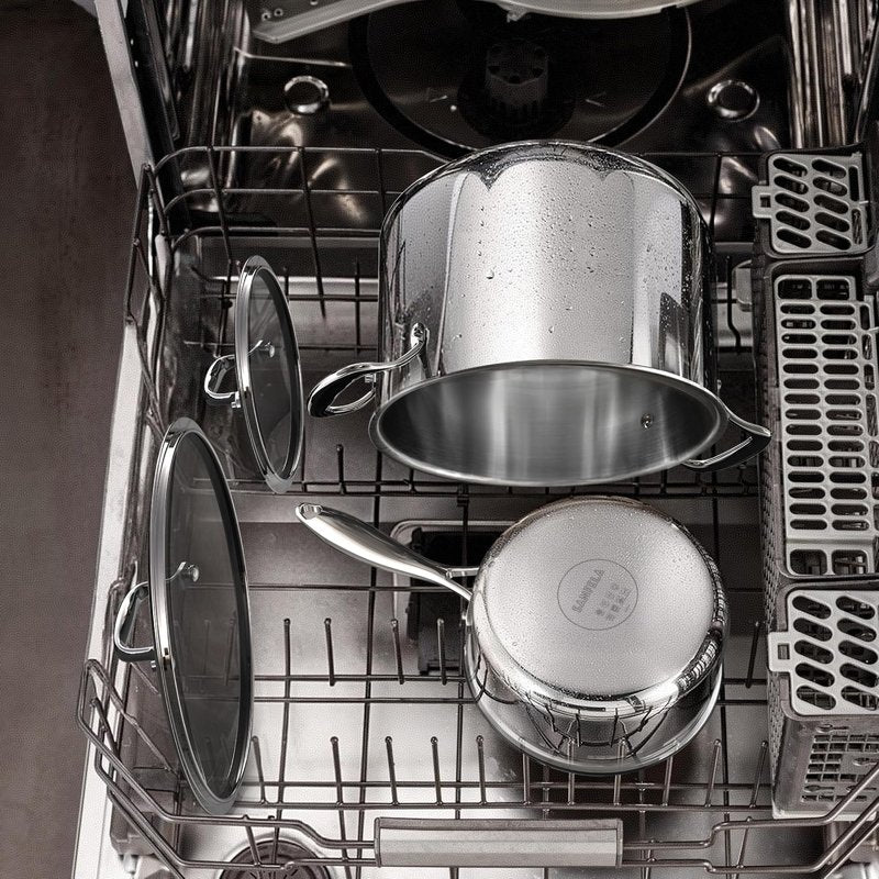 SANFELA 8 Quart Stainless Steel Stock Pot With Glass Lid, 5 Ply Stainless Clad, Induction Compatible, PTFE, PFAS and PFOA Free