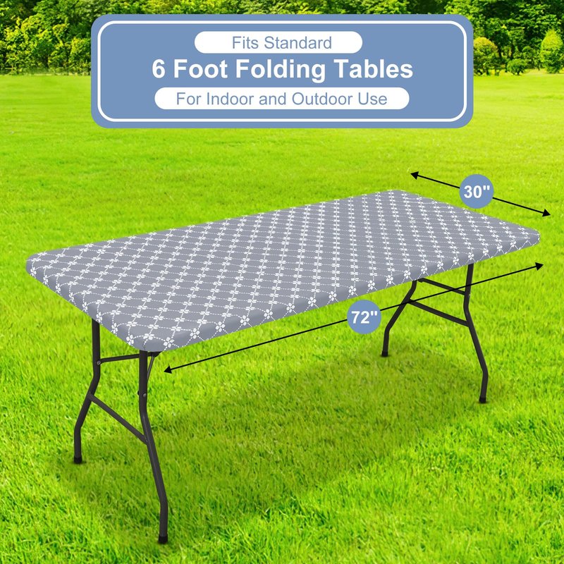 misaya Rectangle Vinyl Table Cloth, Elastic Fitted Tablecloth with Flannel Backing, Waterproof Plastic Table Cover Fits 6 Foot Folding Tables for Picnic, Camping, Indoor and Outdoor (Grey, 30" x 72")