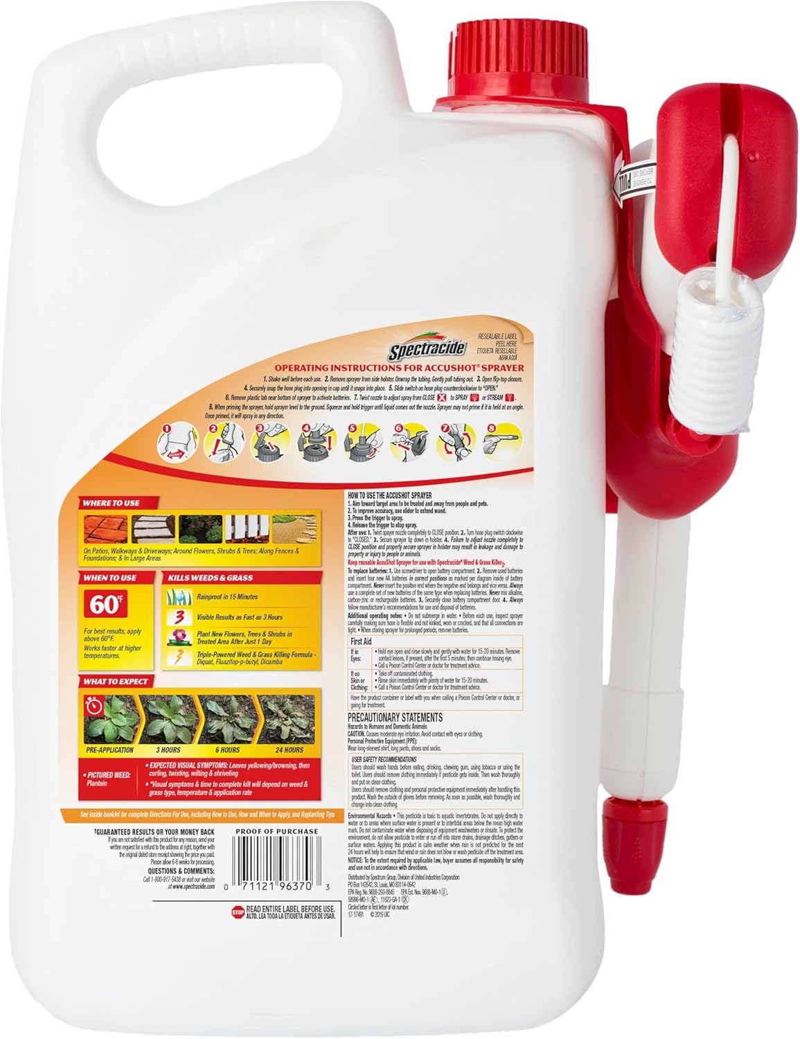 Spectracide Weed & Grass Killer - 1.33 Gallons with AccuShot Sprayer | Kills Weeds to the Root, Rainproof in 15 Minutes