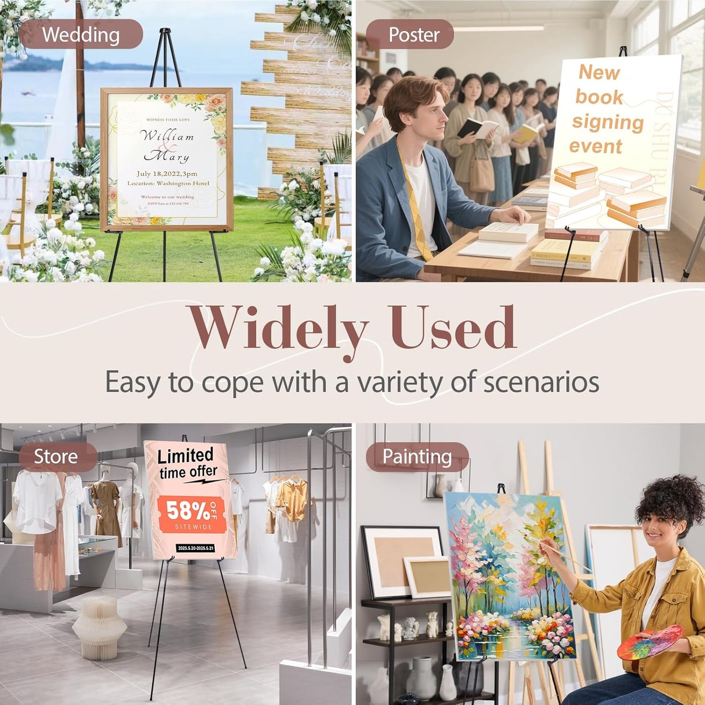 AZEAM 63" Portable Black Metal Easel Stand - Adjustable Display for Weddings, Art, and Posters | Foldable Design