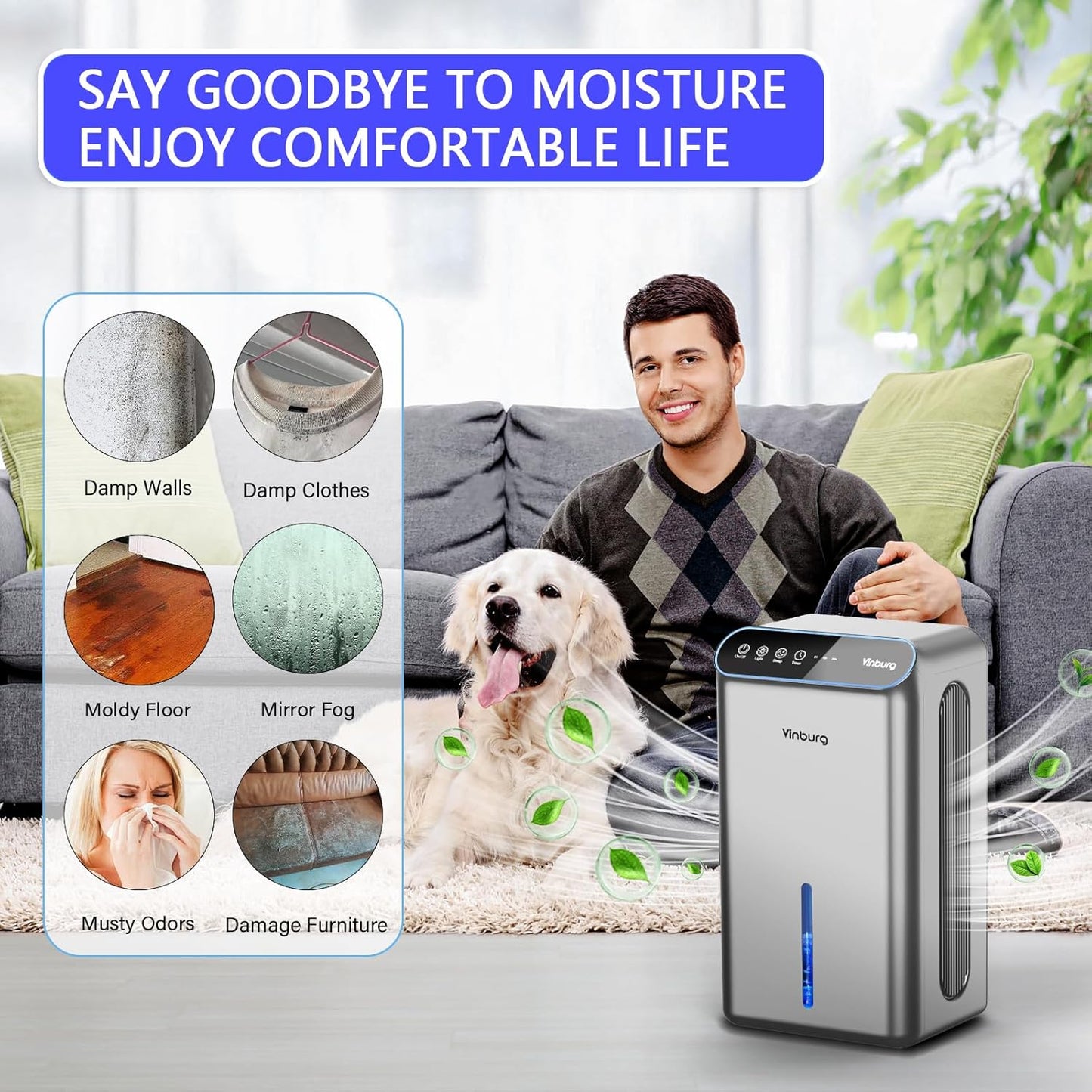Skiennix Dehumidifier - Quiet 85 OZ Water Tank for Home | Ideal for Basement, Bedroom, and Bathroom