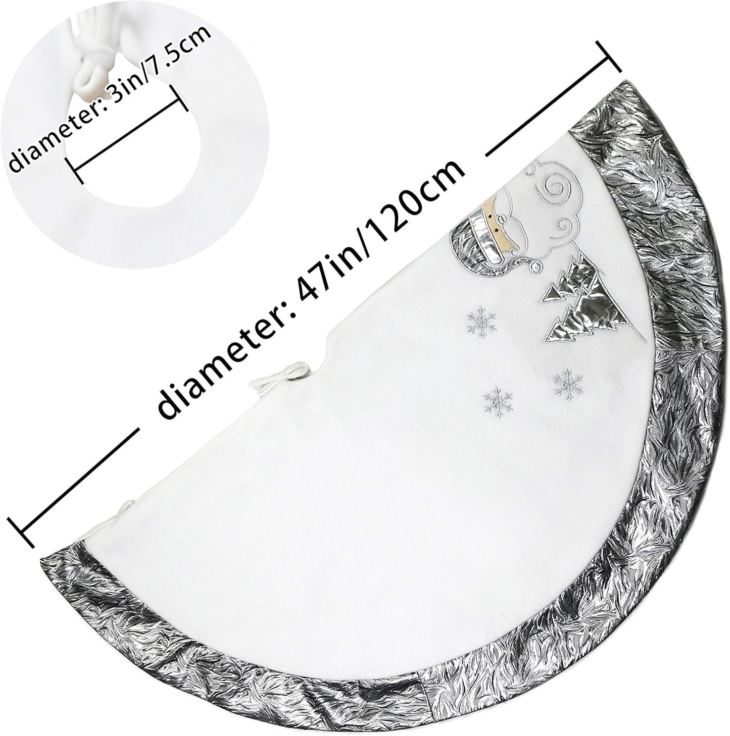 Luxury 36'' Snowman Christmas Tree Skirt - Silvery White Embroidered Snowflake with Satin Border