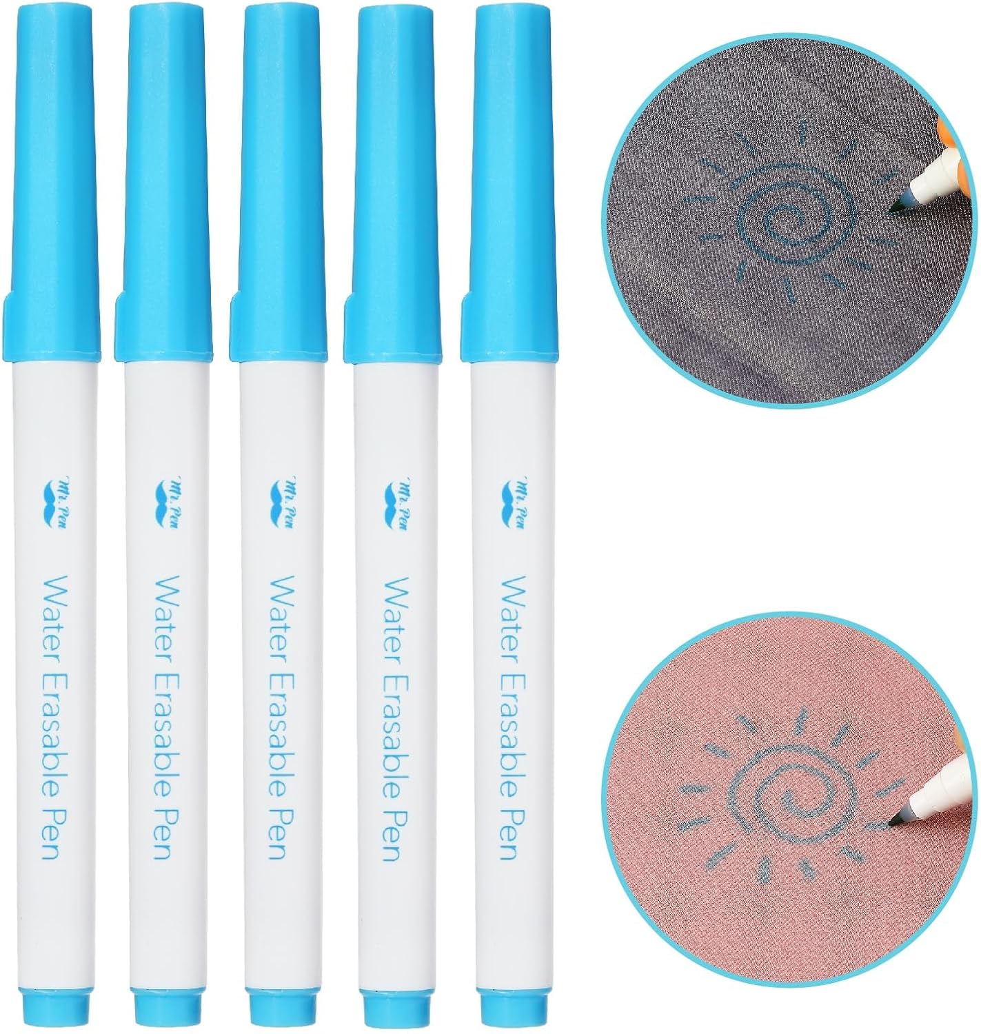 Mr. Pen Fabric Markers - Erasable & Water Soluble, 5 Pack in Blue | Perfect for Sewing Projects