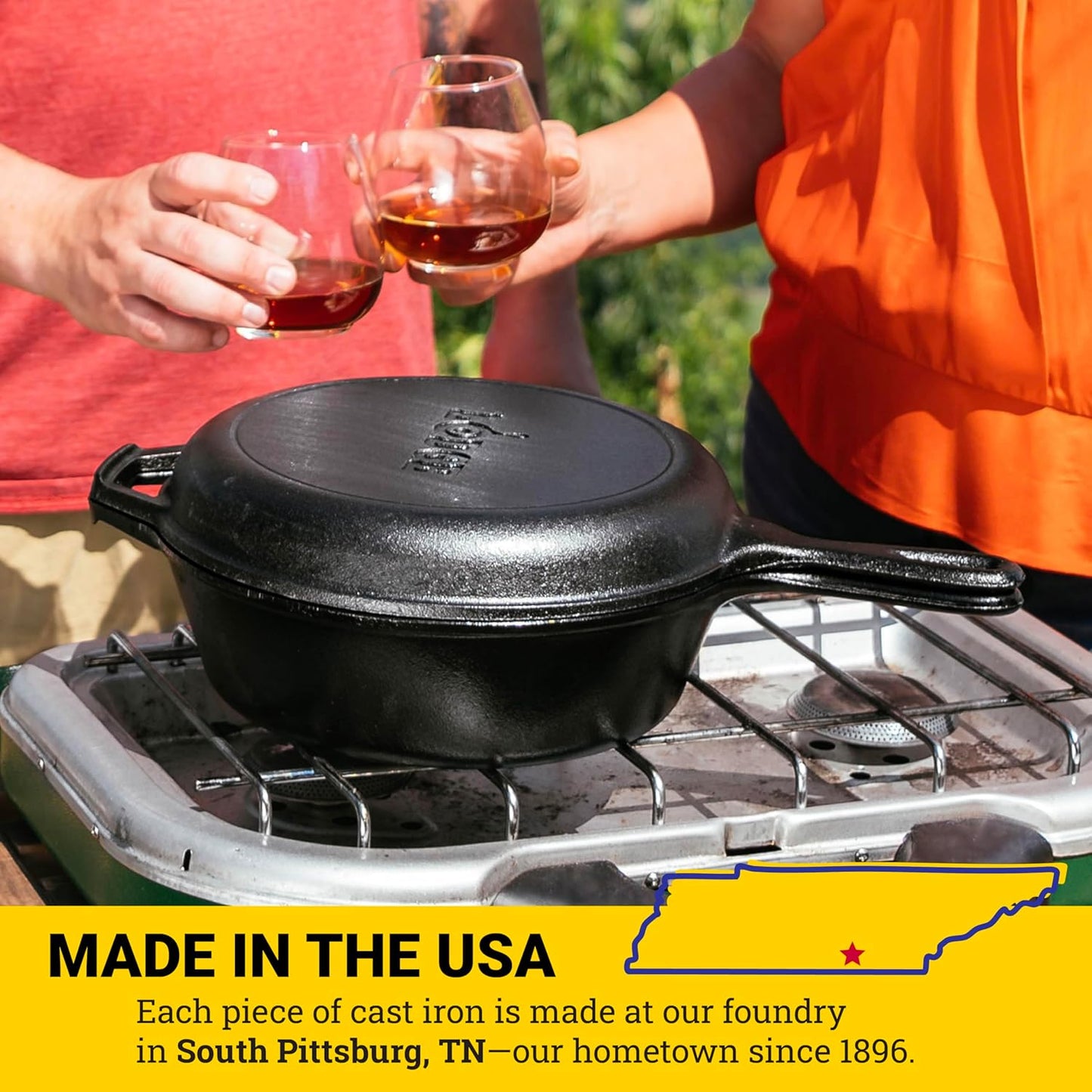 Lodge Cast Iron Combo Cooker - PFAS-Free 2-in-1 3.2 Quart Deep Pot & 10.25 Inch Skillet Set - Perfect for Sourdough & Camping