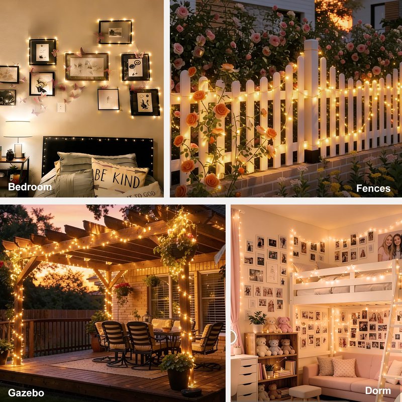 suddus Flexible Copper String Lights Waterproof Decorative Fairy Lights Warm White, 2Pack Total 132ft 400 LED Battery/USB Operated Twinkle Lights for Bedroom, Dorm Decor