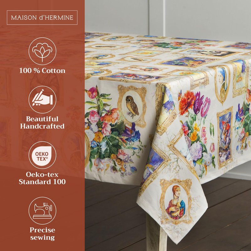 Maison d' Hermine Table Cloth Rectangle Table 100% Cotton 54 x 72 Inches Tablecloth Reusable Decorative for Dining Kitchen Room Farmhouse Home Gifts for Mothers Day Spring Summer - Masterpiece