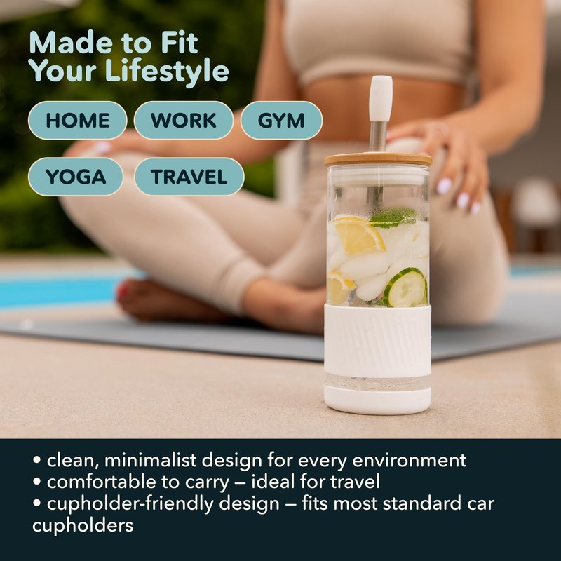 Pandaloo® Glass Cups With Lids and Straws -20 Fl Oz- Perfect Size Iced Coffee Cup - Smoothie Cup With Bamboo Lid and On the go Lid - Glass Tumbler (2 Count (Pack of 1), Peach Fuzz-Lilac Rhapsody)