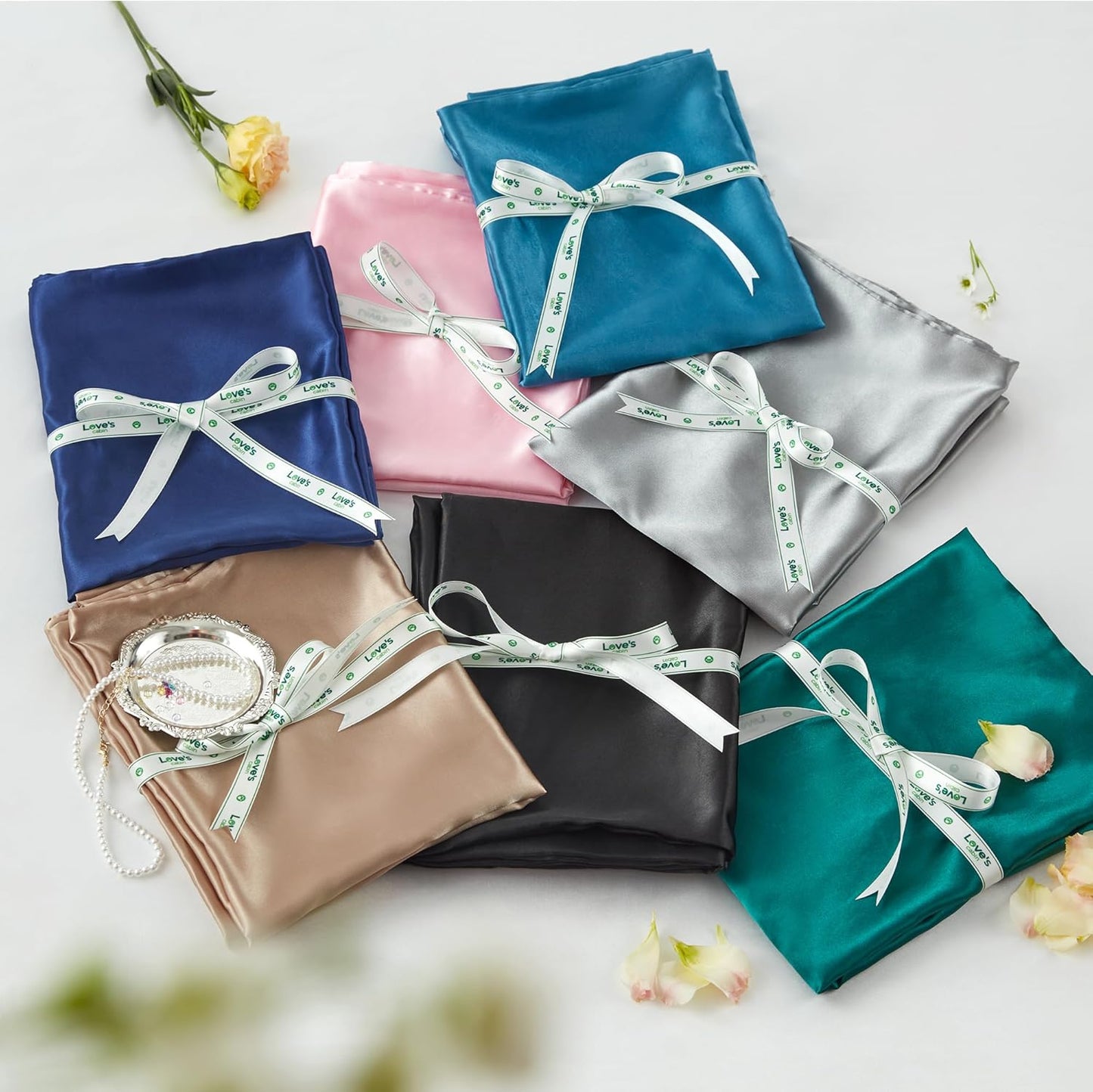 Love's Cabin Satin Pillowcase Set - Cooling Standard Size 20x26 Pillow Covers for Hair & Skin - Silky Smooth Beige