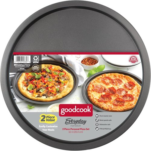 GoodCook Personal Pizza Pans - 10-Inch Nonstick Scratch-Resistant Steel | Set of 2, Gray
