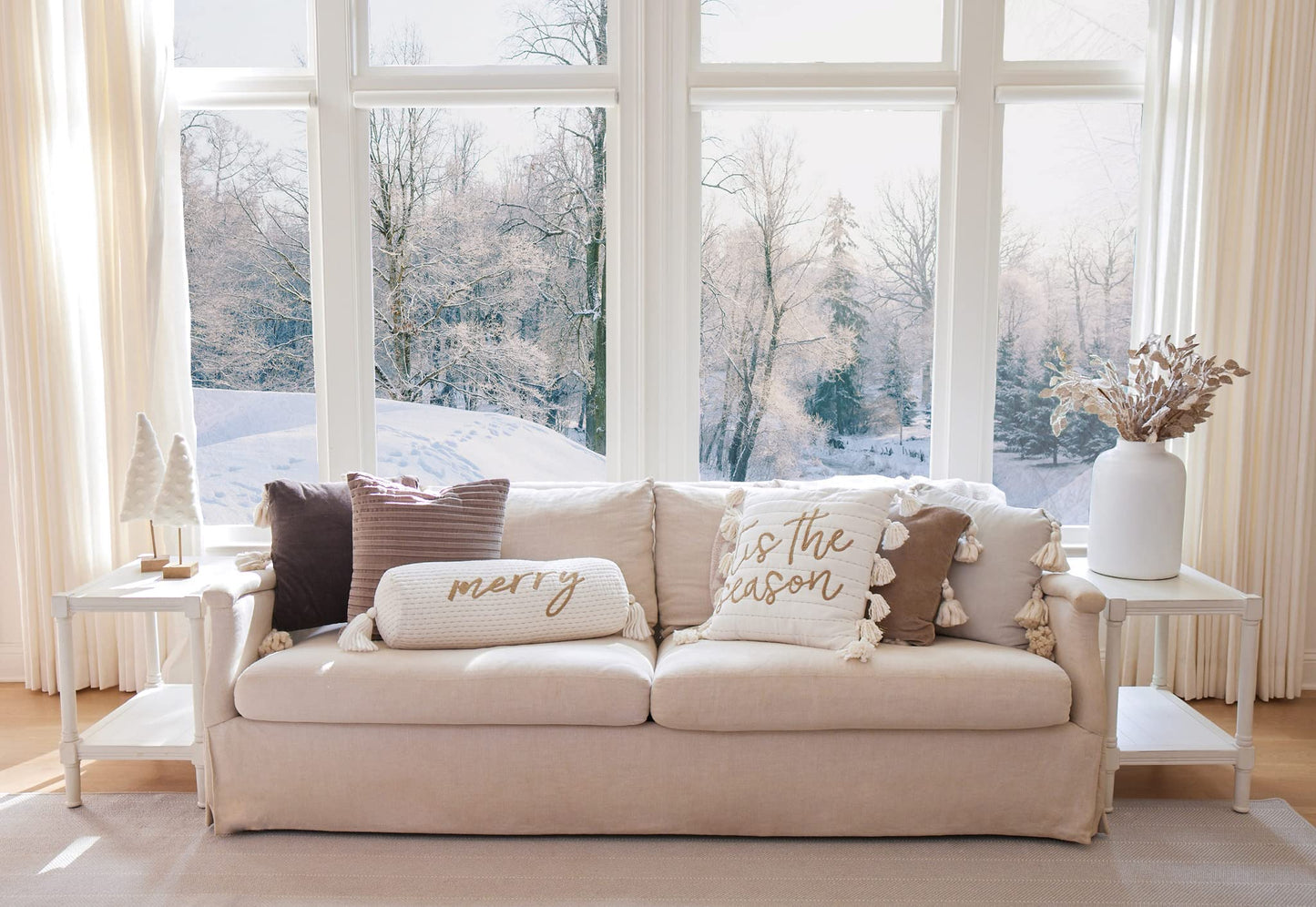 Mud Pie White and Gold Christmas Pillow, Tis' The Season