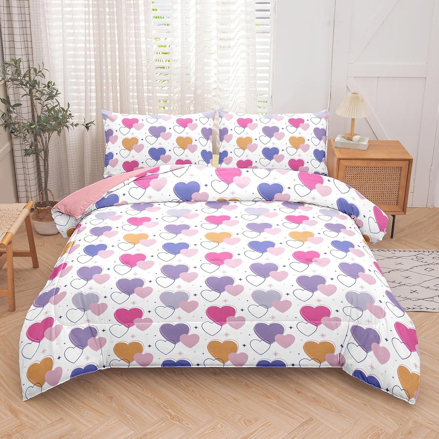 Peopleareok Unicorn Full Comforter Set for Girls Kids, Cute Pink Purple Unicorn Print Bedding Set Full, 5-Piece Bed in a Bag, Kids Cartoon Kawaii Comforter with Sheet Set