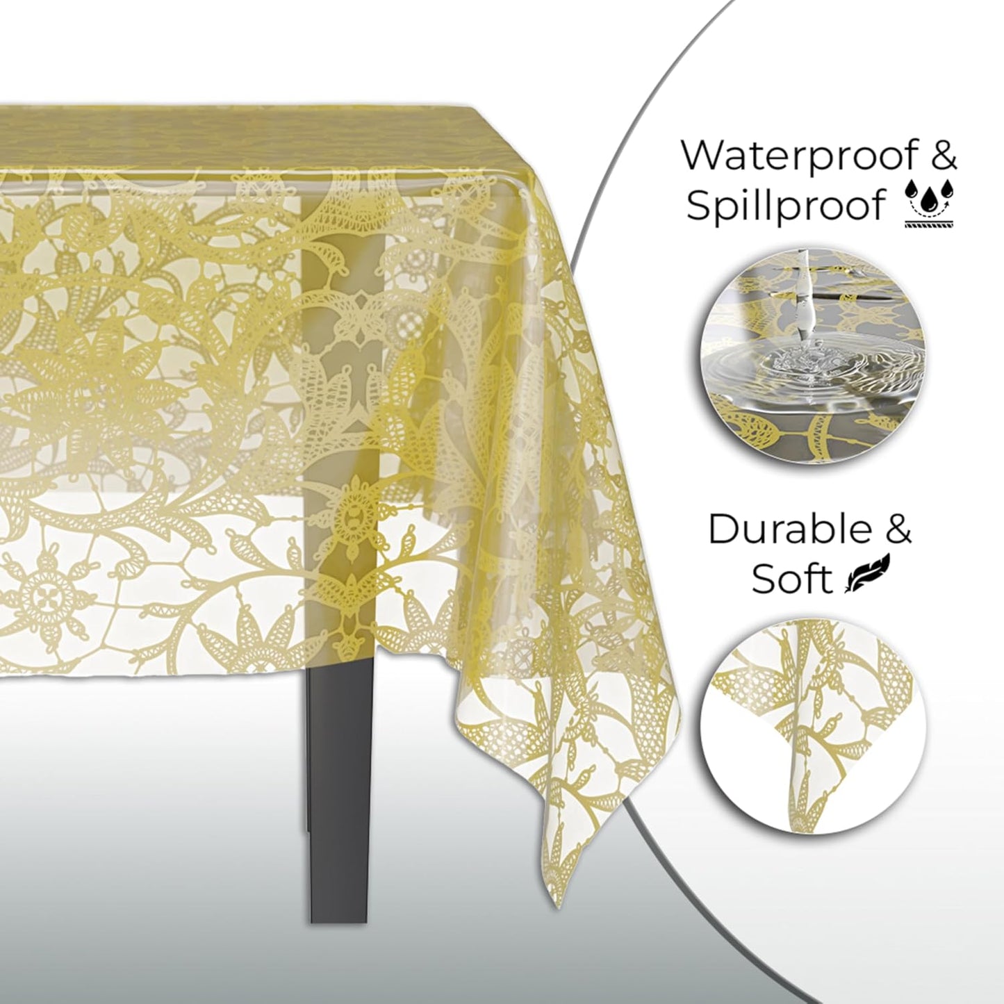 Disposable Clear & Gold Floral Lace Tablecloths - 12-Pack Rectangular 54" x 108" for Party Decor