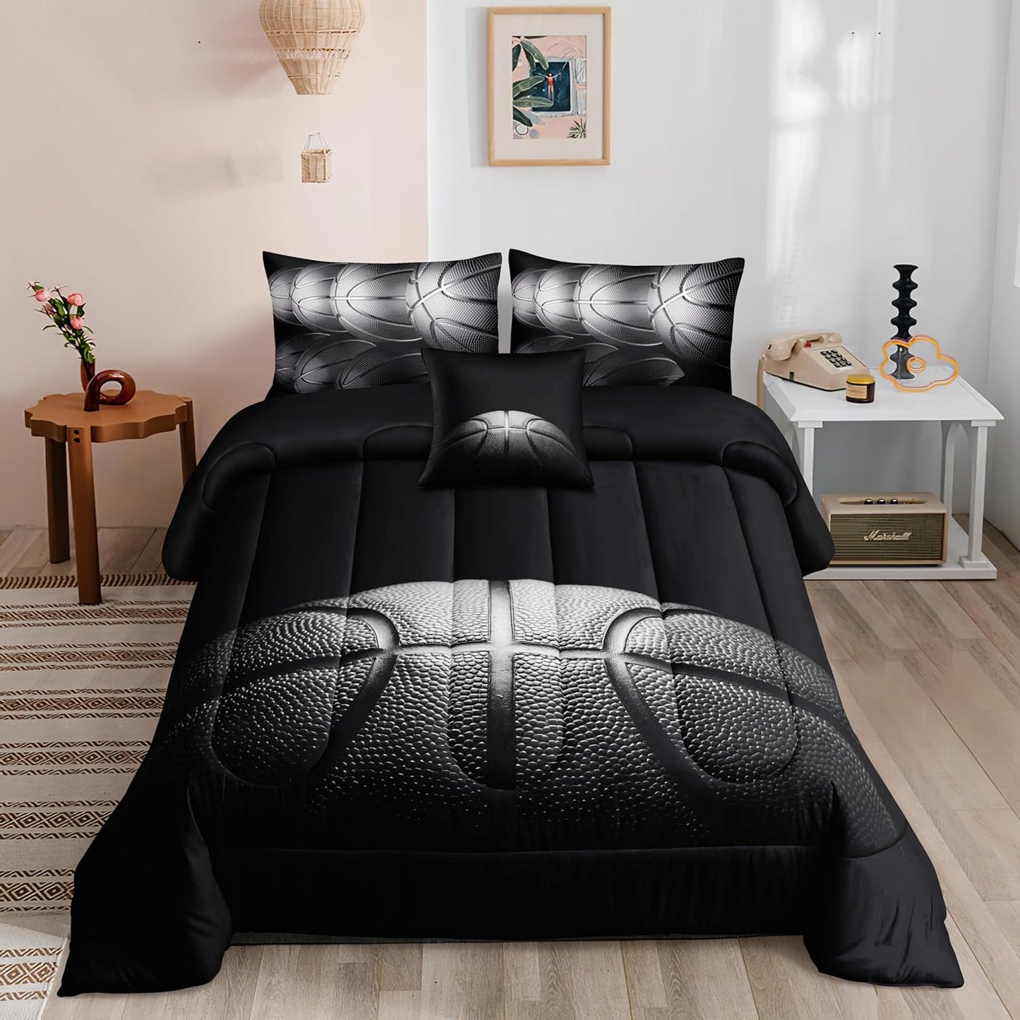 Football Comforter Sets,6 PCS Football Bedding Set,Kids Comforter Sets for Boys,Twin Black and Gold Bed Sets for Boys,Bed in A Bag with Sheets