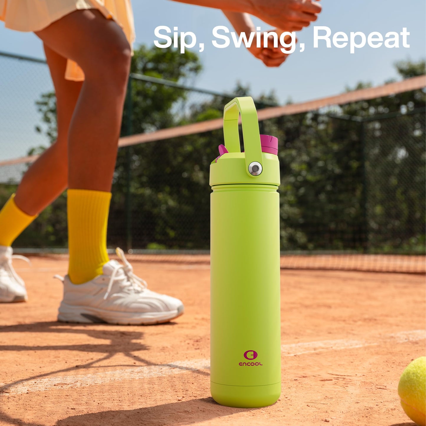 ENCOOL Insulated Water Bottle with Straw Stainless Steel Water Bottle, Leak-Proof, BPA-Free, Double Wall Vacuum Keeps Cold for 24 Hours for Sports, Travel, School (26 oz, Cream Moon)